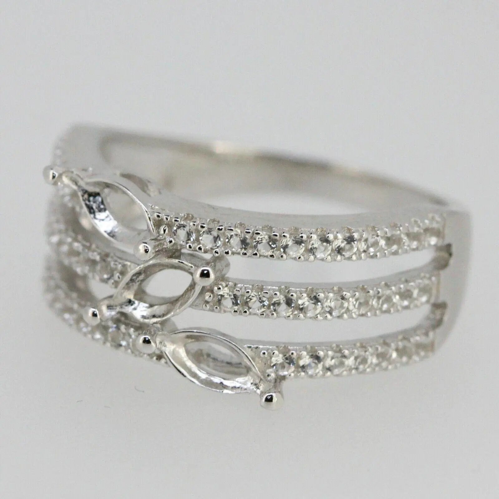Platinum Semi Mount Ring Setting Marquise MQ 6X3mm 3 Stone Diamond Accent DHJ