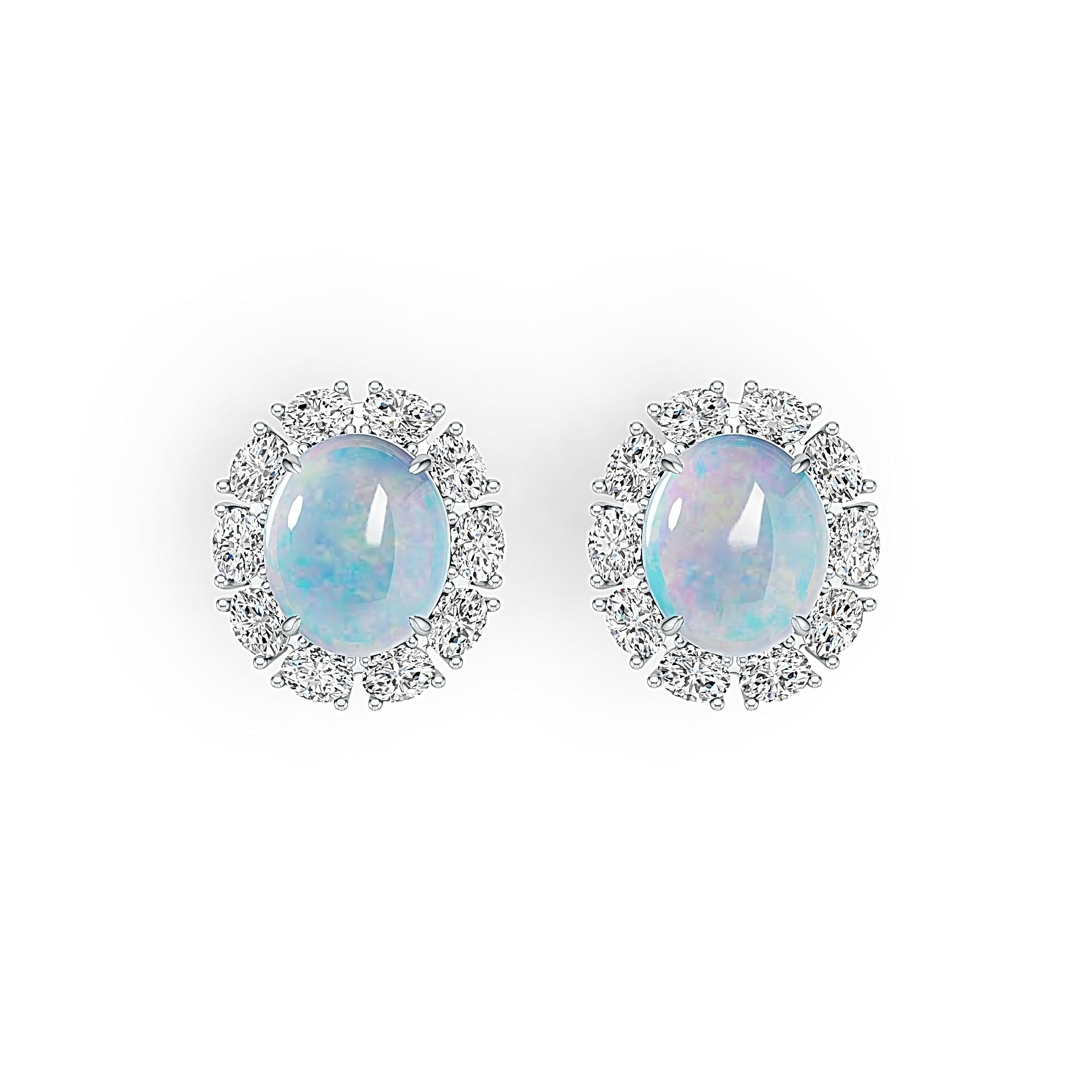 Platinum Semi Mount Earrings Setting Oval OV 12X10mm Cabochon Halo DHJ