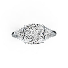 Platinum Semi Mount Ring Setting Cushion CU 9X9mm TRI 4X4mm Diamond Accent DHJ