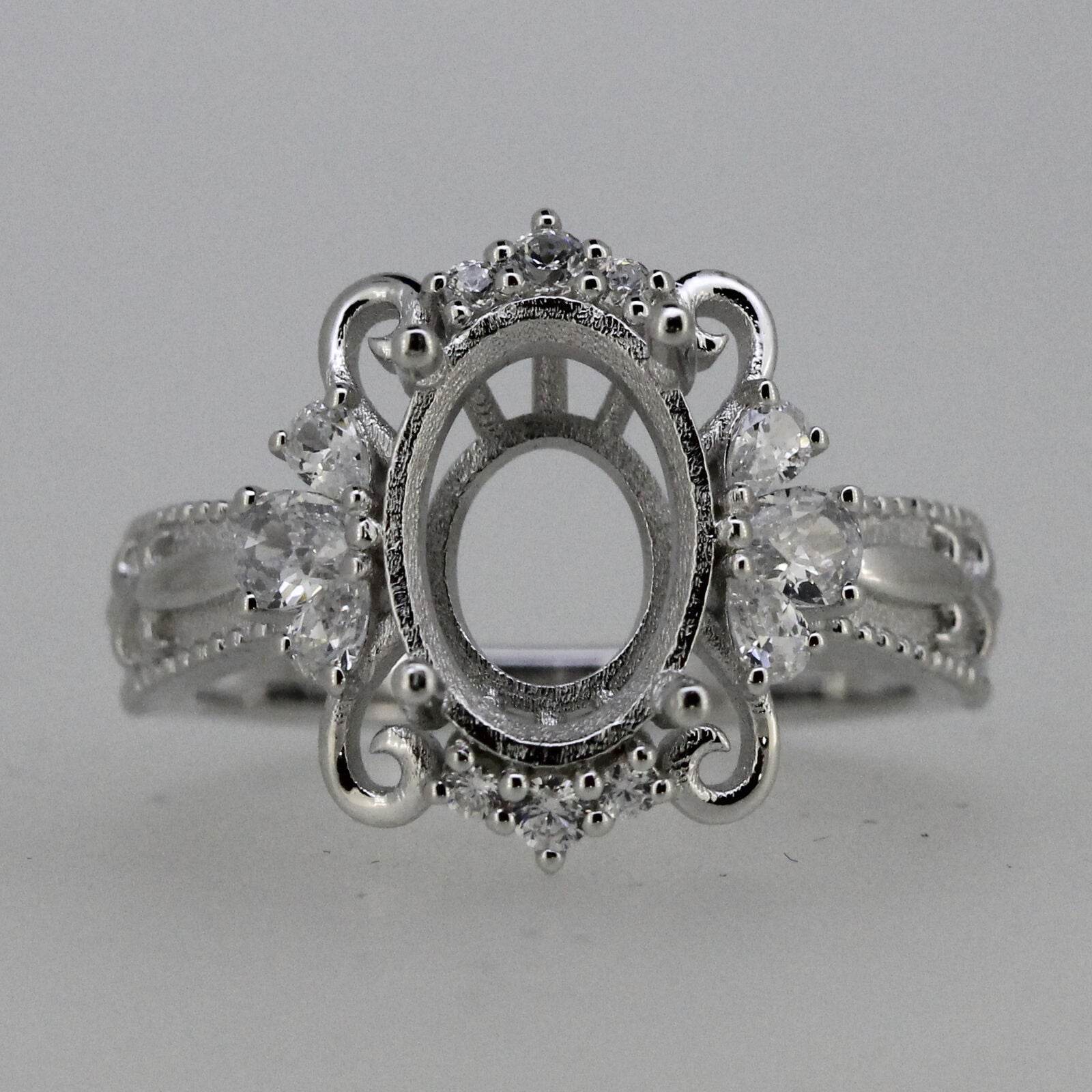 10K Gold Semi Mount Ring Setting Oval OV 12x8mm Art Deco Style Moissanite Accent Syzjewelry