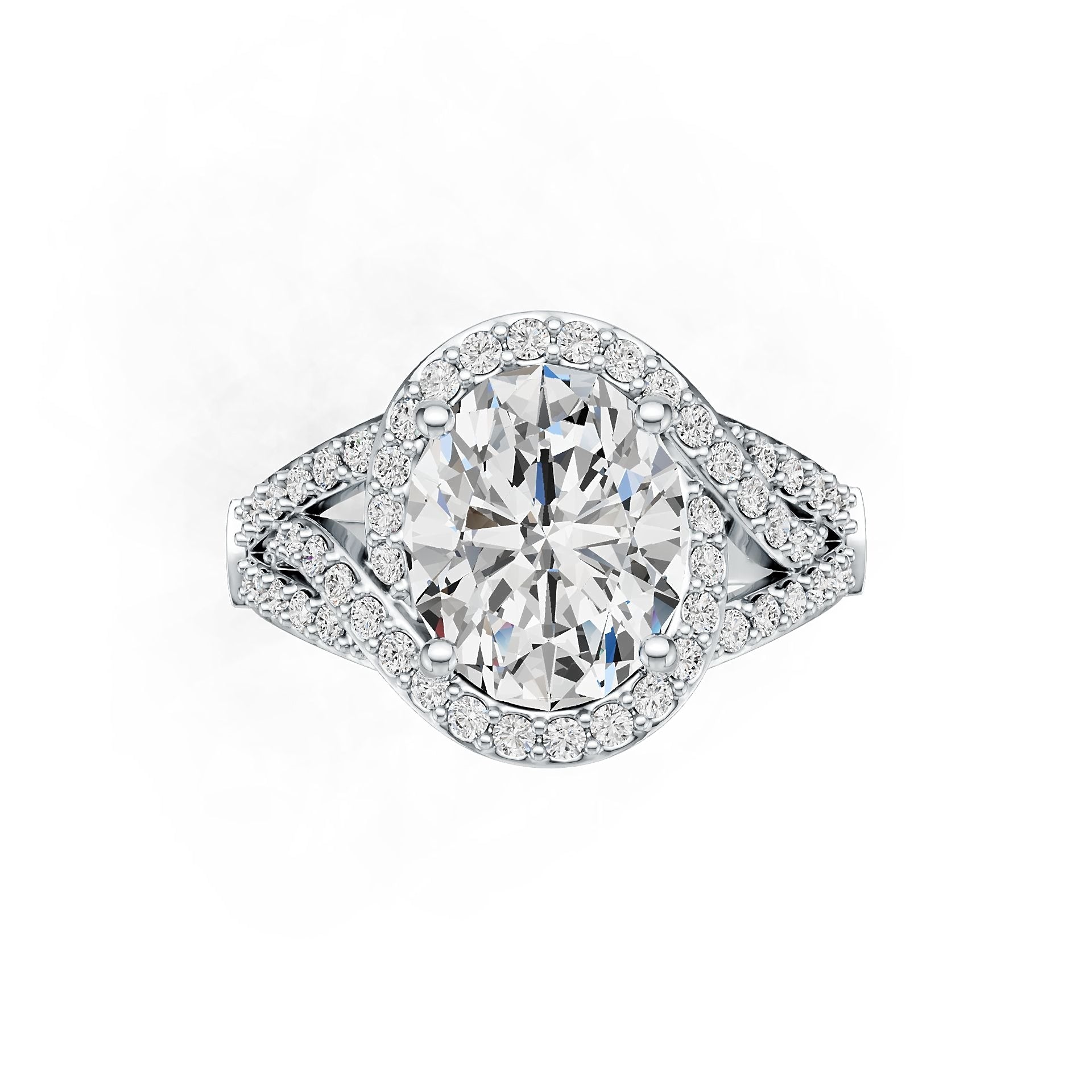 Platinum Semi Mount Ring Setting Oval OV 9X11mm Split Shank Halo Diamond Accent DHJ