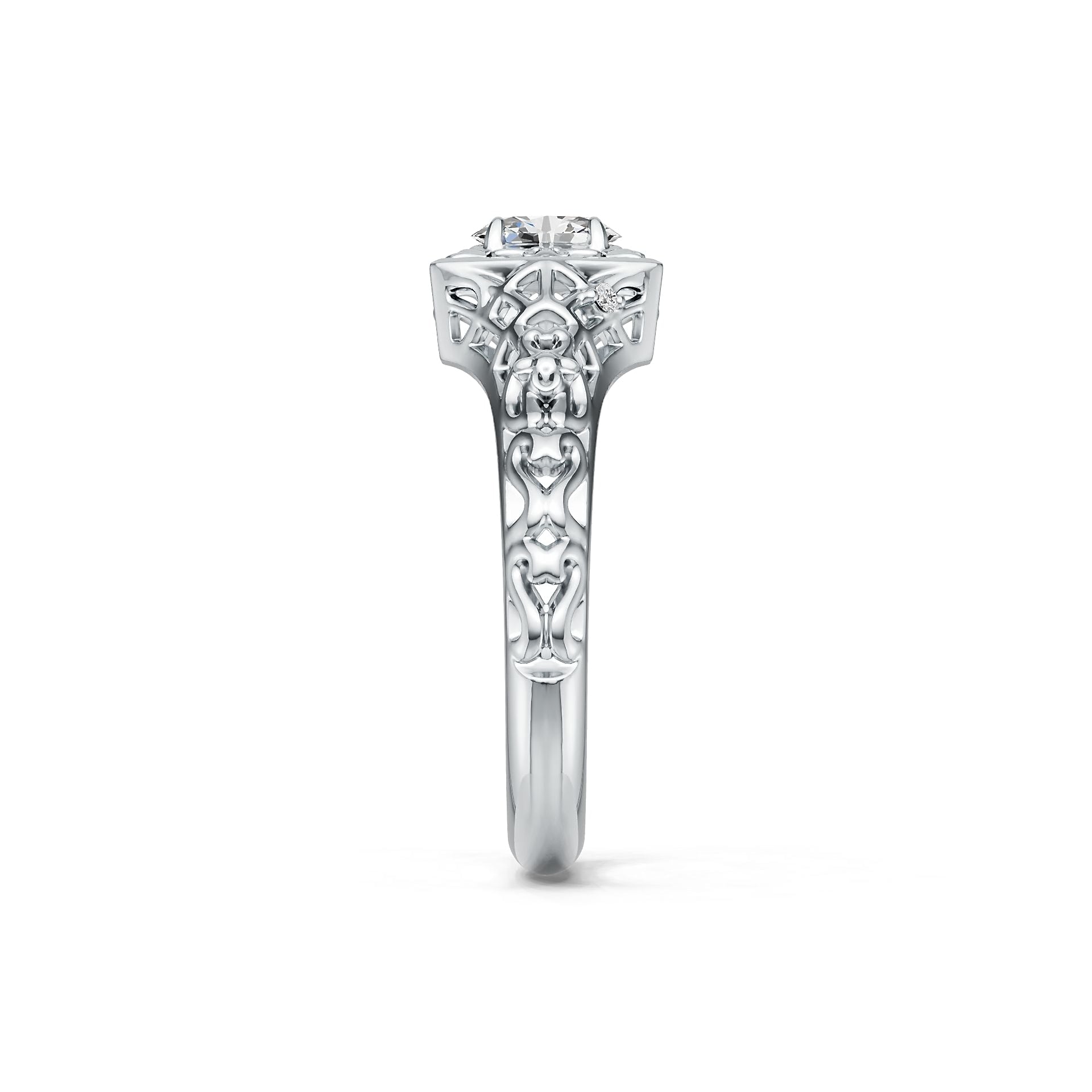 Platinum Semi Mount Ring Setting Oval OV 6X4mm Art Deco Style Diamond Accent DHJ