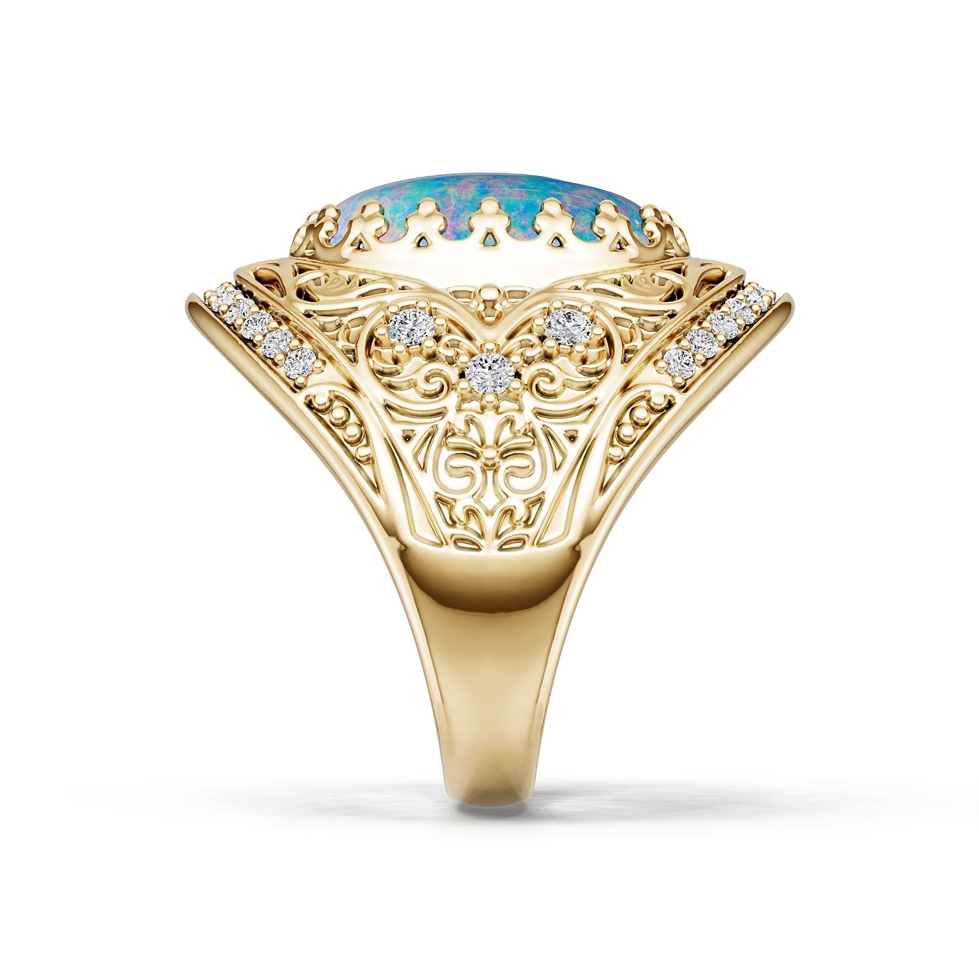 18K Gold Semi Mount Ring Setting Round Ro 17x13mm Syz Jewelry