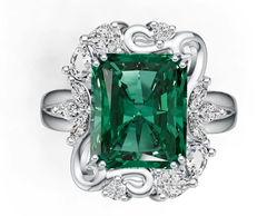 10K Gold Semi Mount Ring Setting Emerald OCT 12x10mm Art Deco Moissanite Accent DHJ