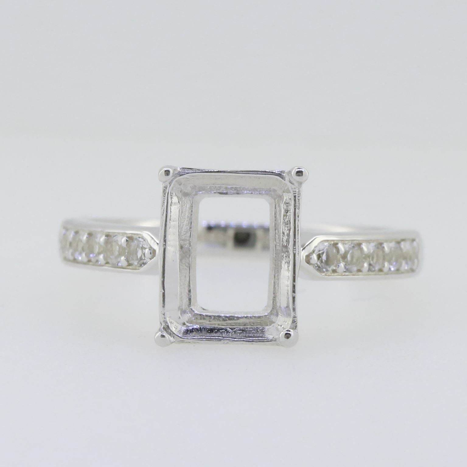 Platinum Semi Mount Ring Setting Emerald OCT 10x8mm Diamond Accent Syzjewelry