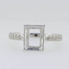 Platinum Semi Mount Ring Setting Emerald OCT 10x8mm Diamond Accent Syzjewelry