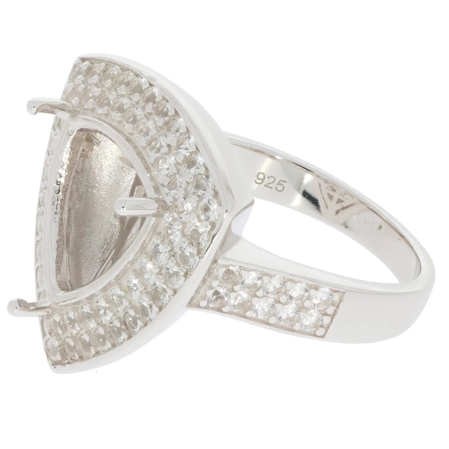 Platinum Semi Mount Ring Setting TRI 12X12mm Double Halo Diamond Accent DHJ
