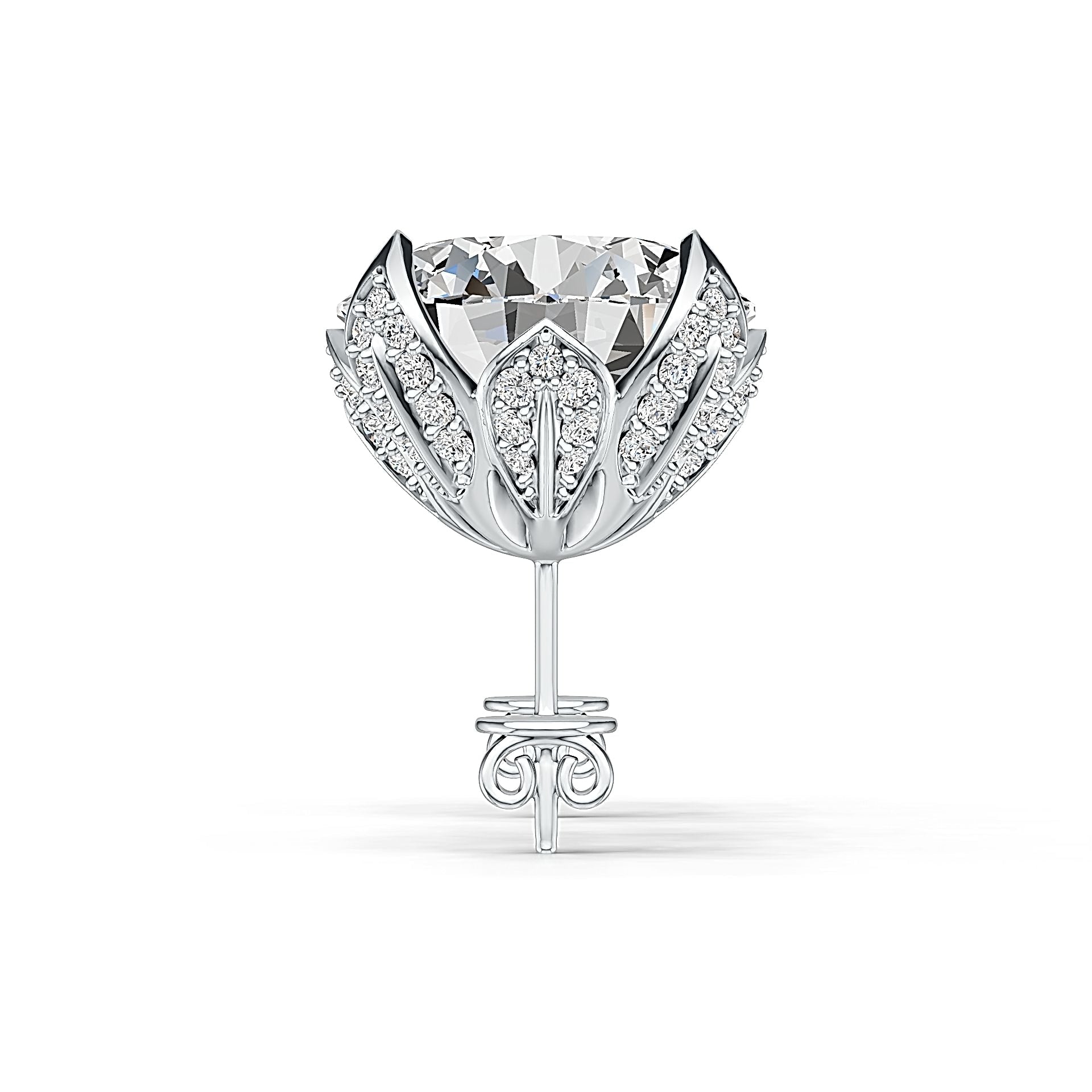 Platinum Semi Mount Earrings Setting Round RD 15x15mm Hidden Halo Diamond Accent DHJ