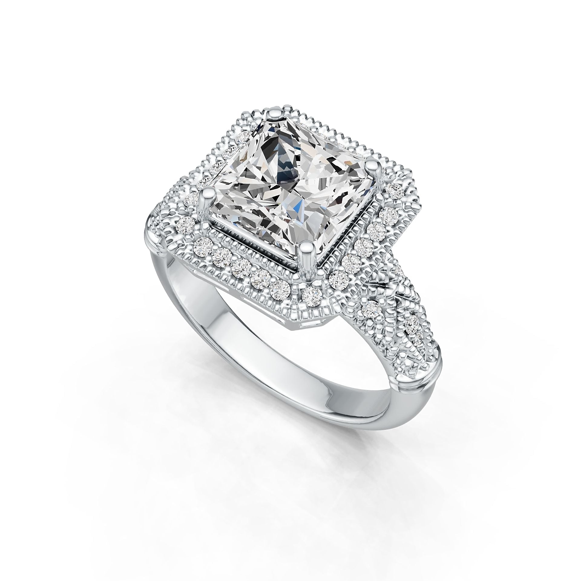 Platinum Semi Mount Ring Setting Emerald OCT 8X8mm Diamond Accent DHJ