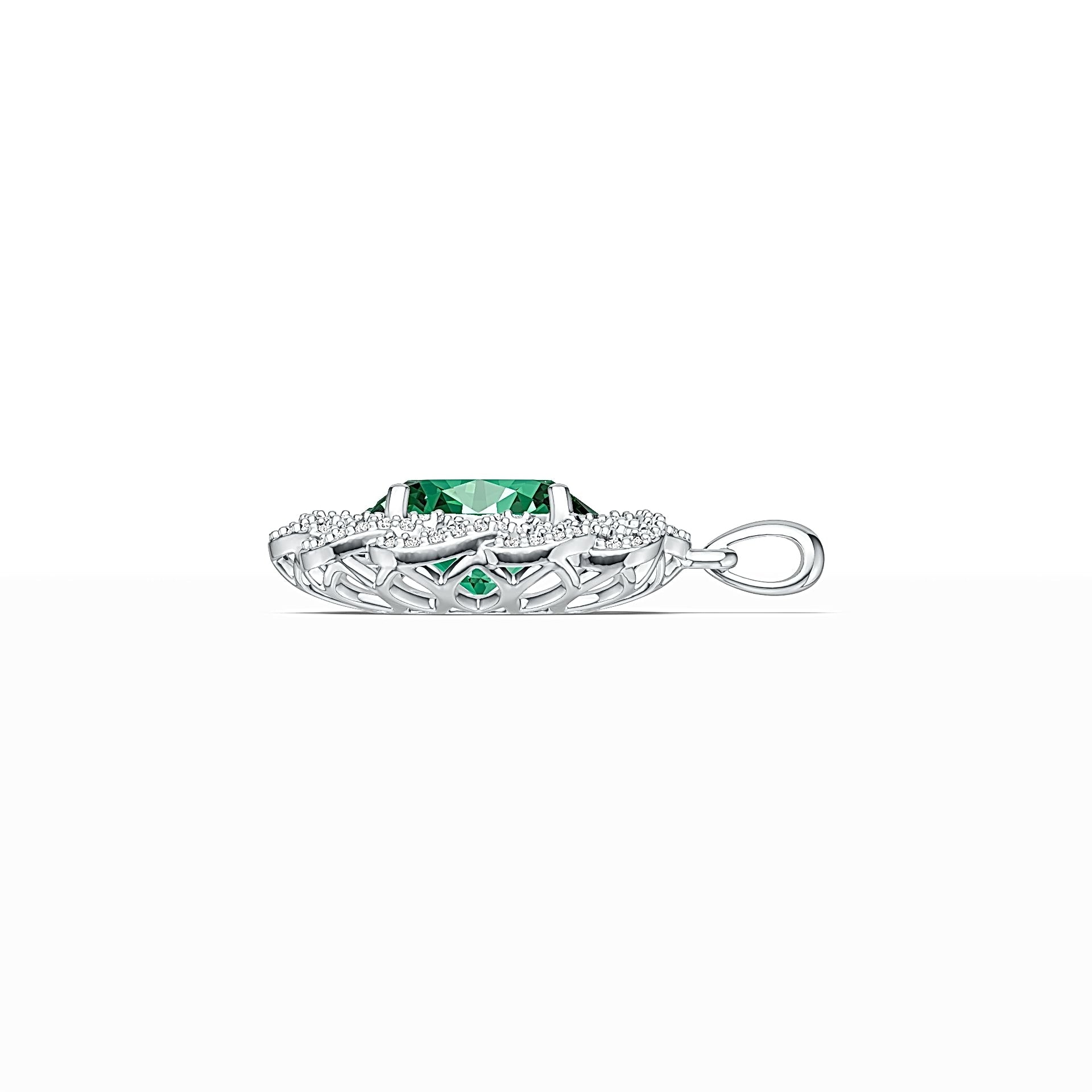 Platinum Semi Mount Pendant Setting Oval OV 12X10mm with White Topaz Diamond Accent DHJ