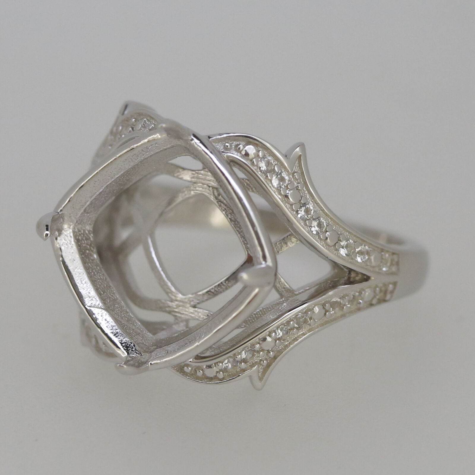 18K Gold Semi Mount Ring Setting Cushion CU 12x12mm Diagonal Split Diamond Accent Syzjewelry