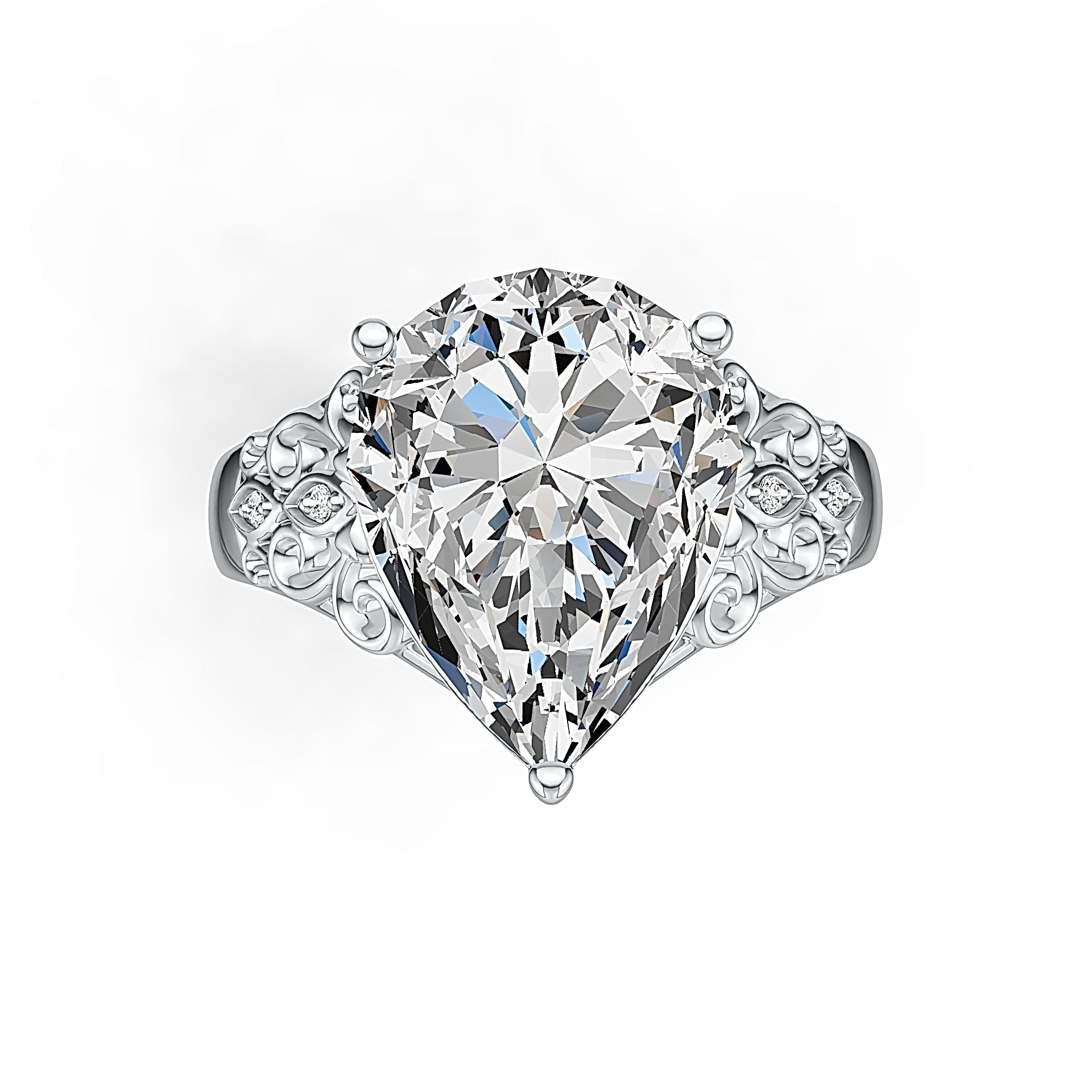 18K Gold Semi Mount Ring Setting Pear PE 16X12mm Filigree Band Diamond Accent DHJ