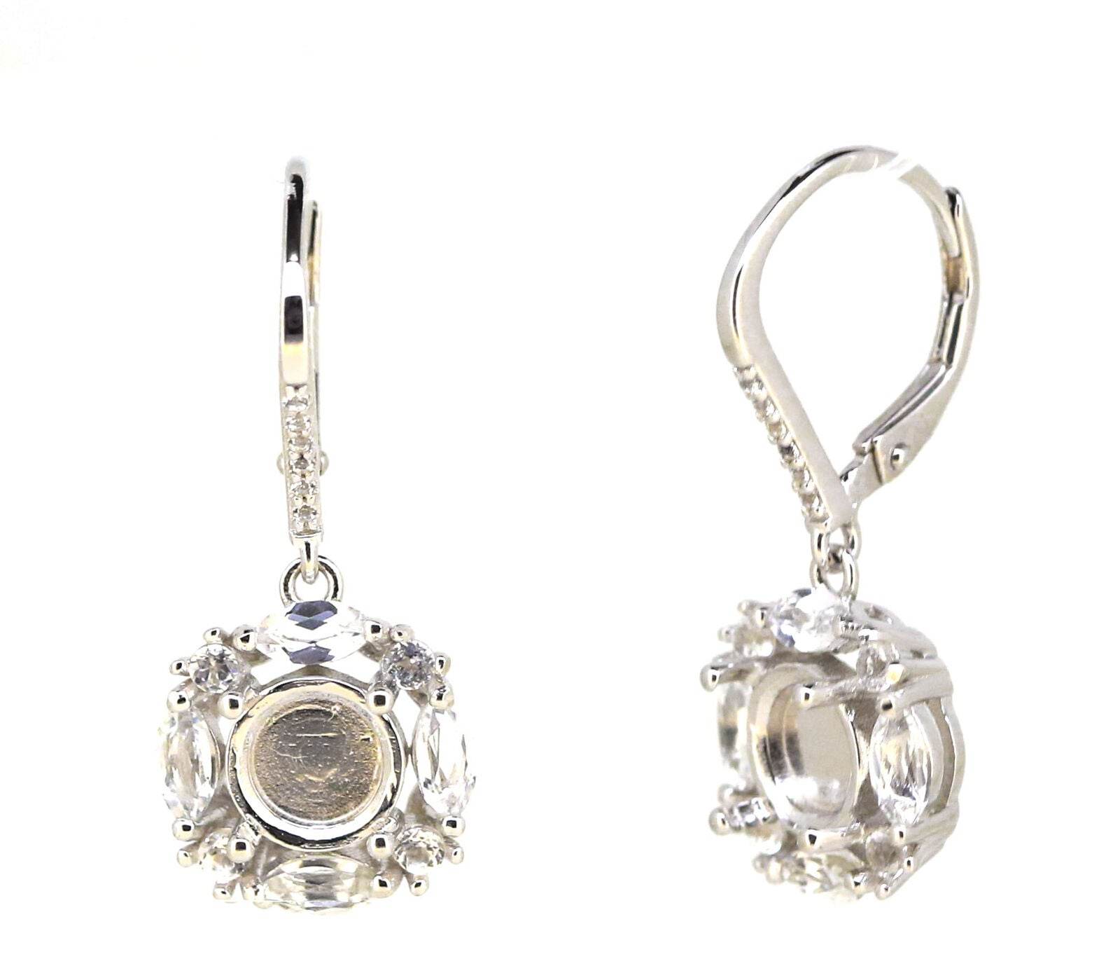 18K Gold Semi Mount Earrings Setting Round RD 7x7mm cabcochon W Diamond Accent Syzjewelry