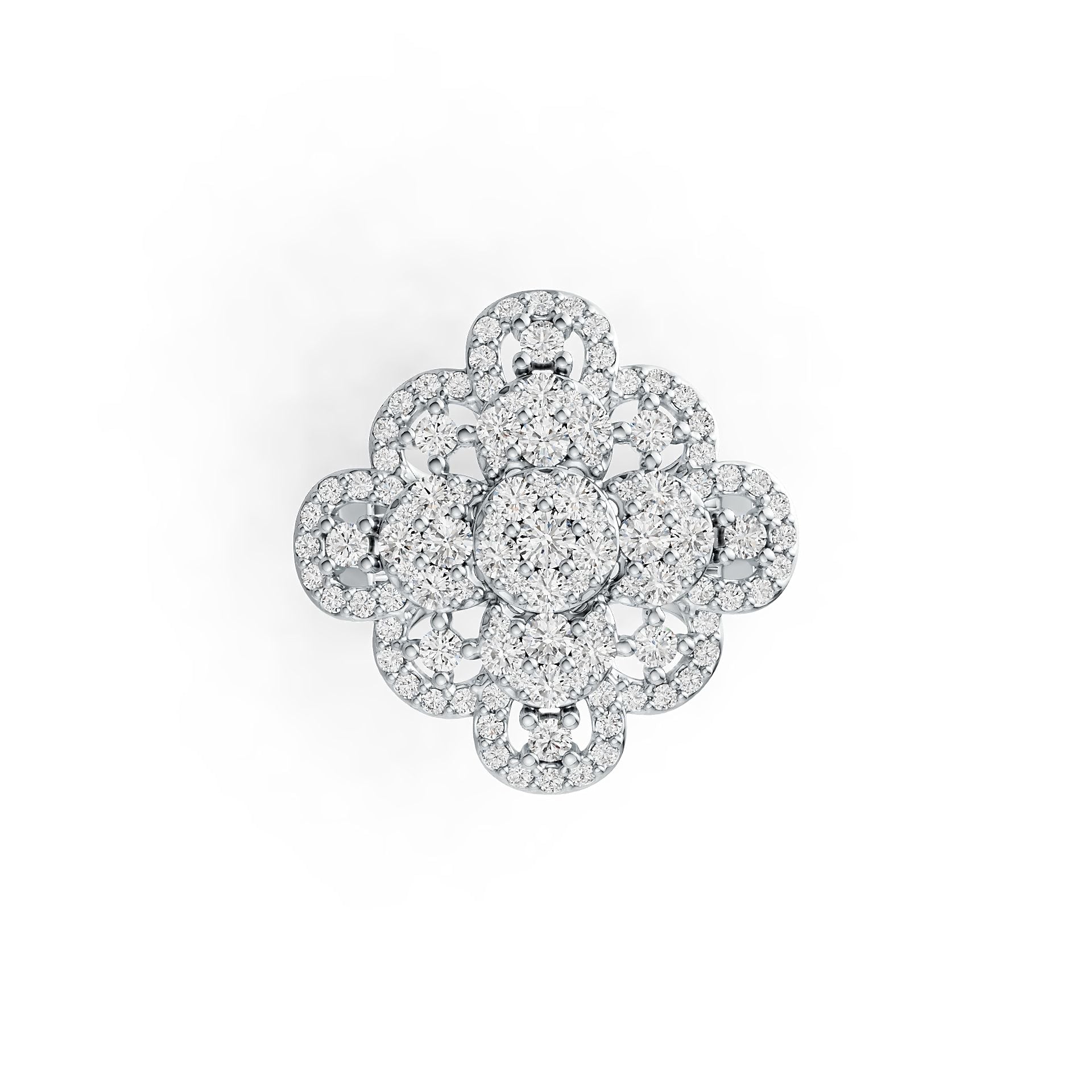 Platinum Cocktail Ring Flower Theme with White Topaz or Moissanite Diamond Accent DHJ