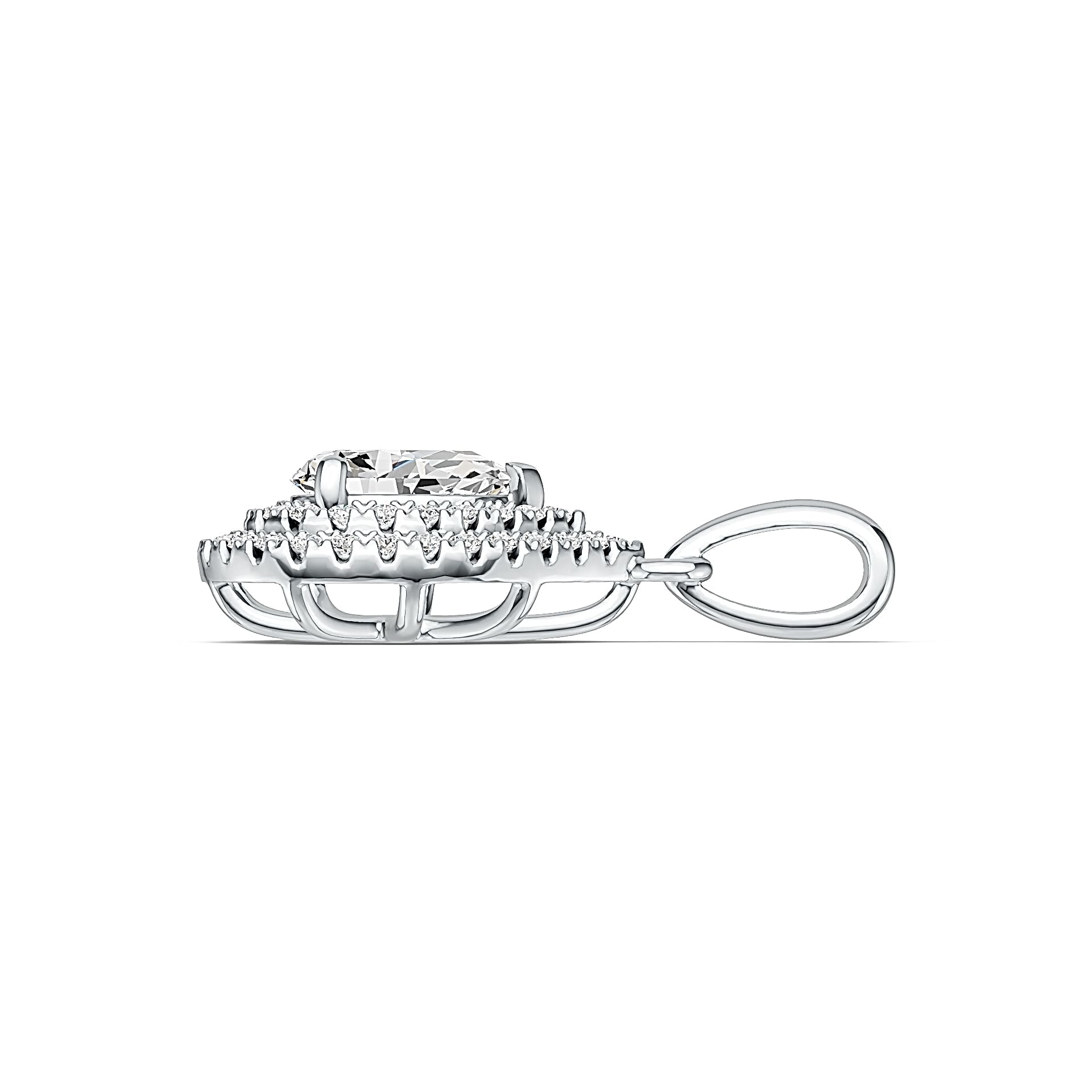 10K Gold Semi Mount Pendant Setting PE 7x5mm Halo w/ Moissanite Accent Syzjewelry