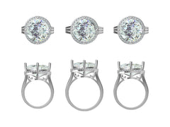 10K Gold Semi Mount Ring Setting Round RD 14x4mm Fleur de Lis Halo Moissanite Accent DHJ