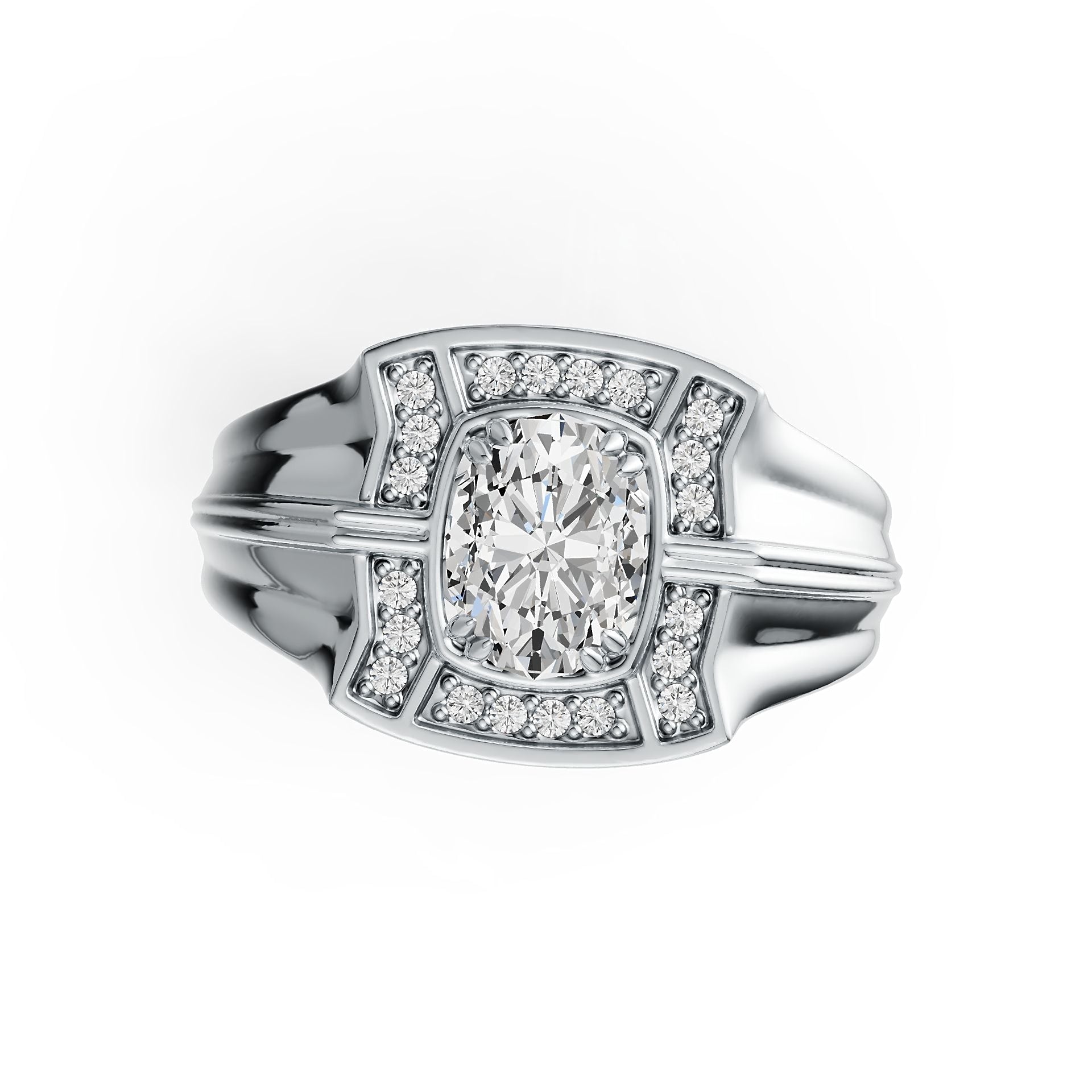 Men's 18K Gold Semi Mount Ring Setting Oval OV 8x6mm Double Prongs Halo Diamond Accent DHJ
