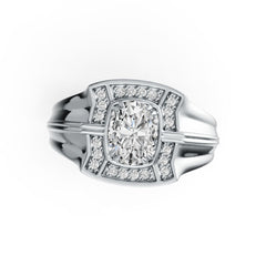 Men's 18K Gold Semi Mount Ring Setting Oval OV 8x6mm Double Prongs Halo Diamond Accent DHJ
