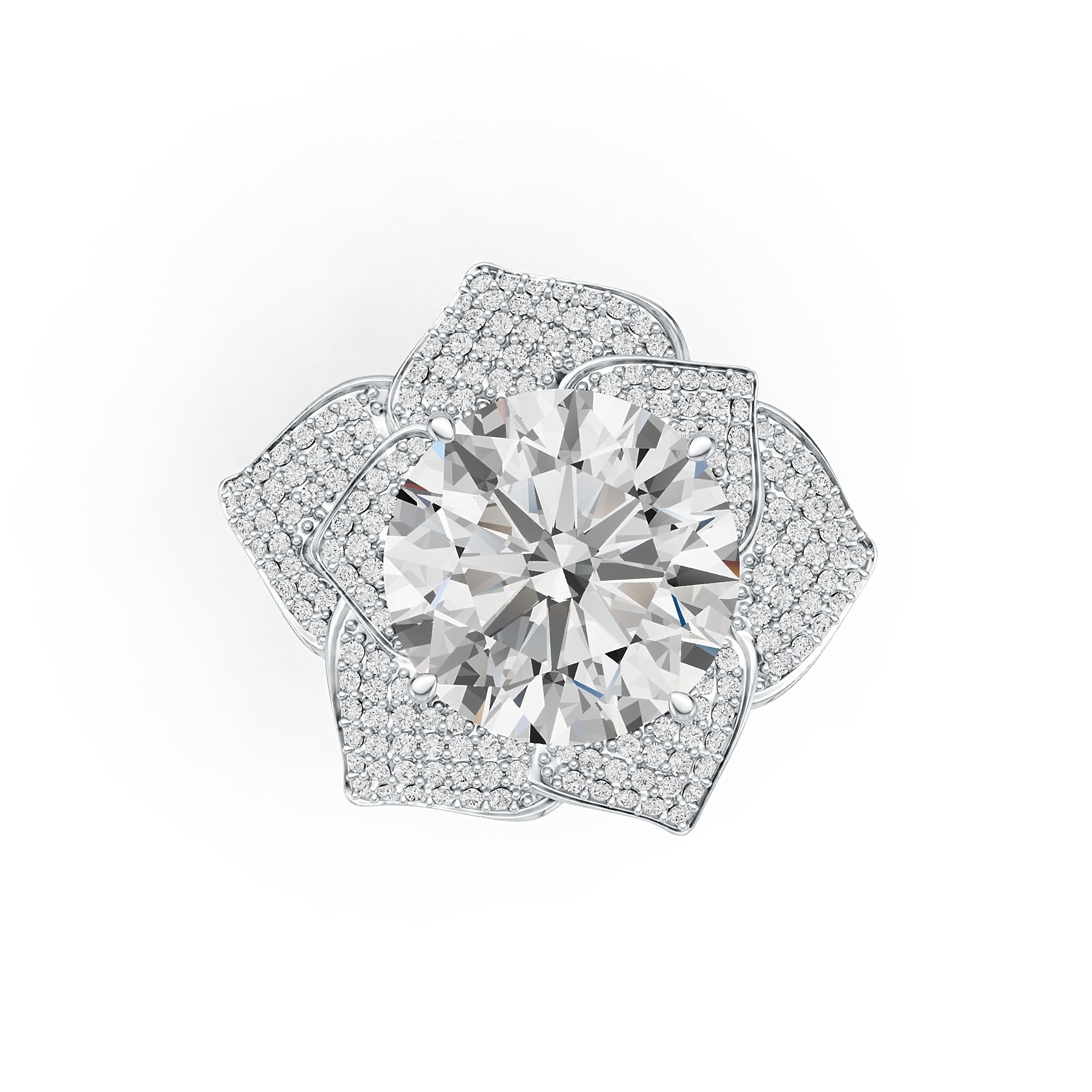 18K Gold Semi Mount Ring Setting Round RD 15x15mm Flower Theme Diamond Accent DHJ