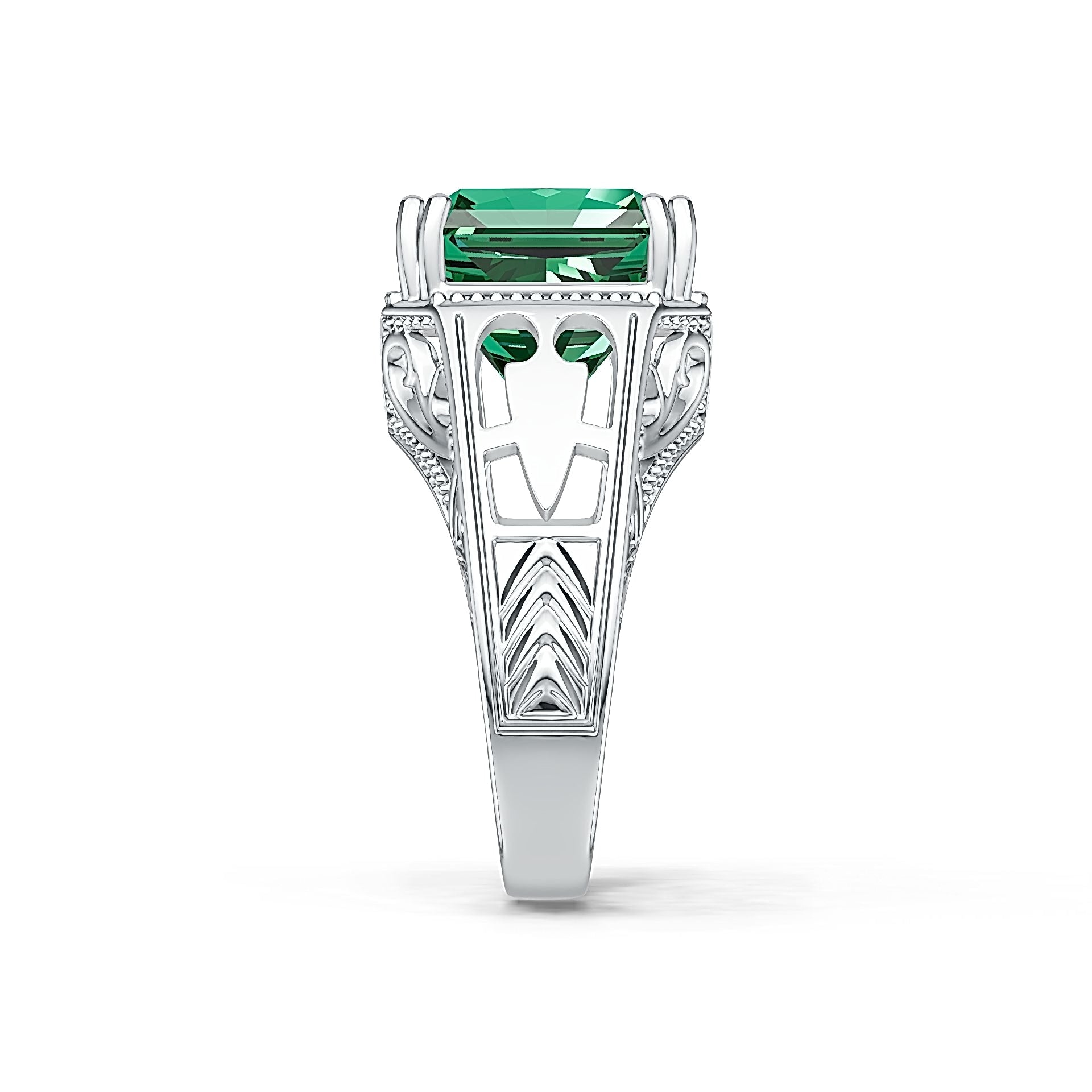 Sterling Silver Semi Mount Ring Setting Asscher SQ 12X12mm Art Deco Style Syzjewelry