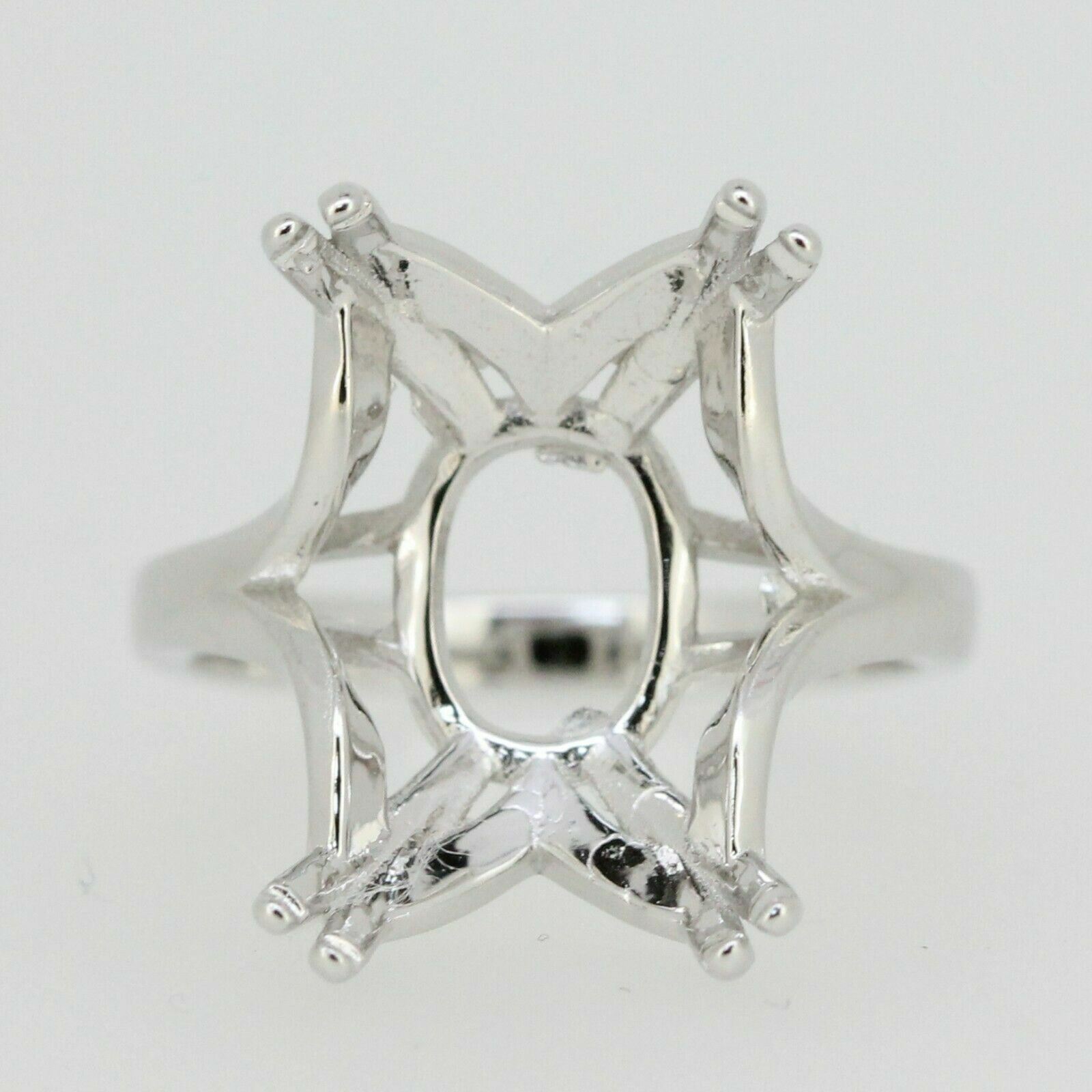 Platinum Semi Mount Ring Setting Emerald OCT 16x12mm Contemporary Syzjewelry