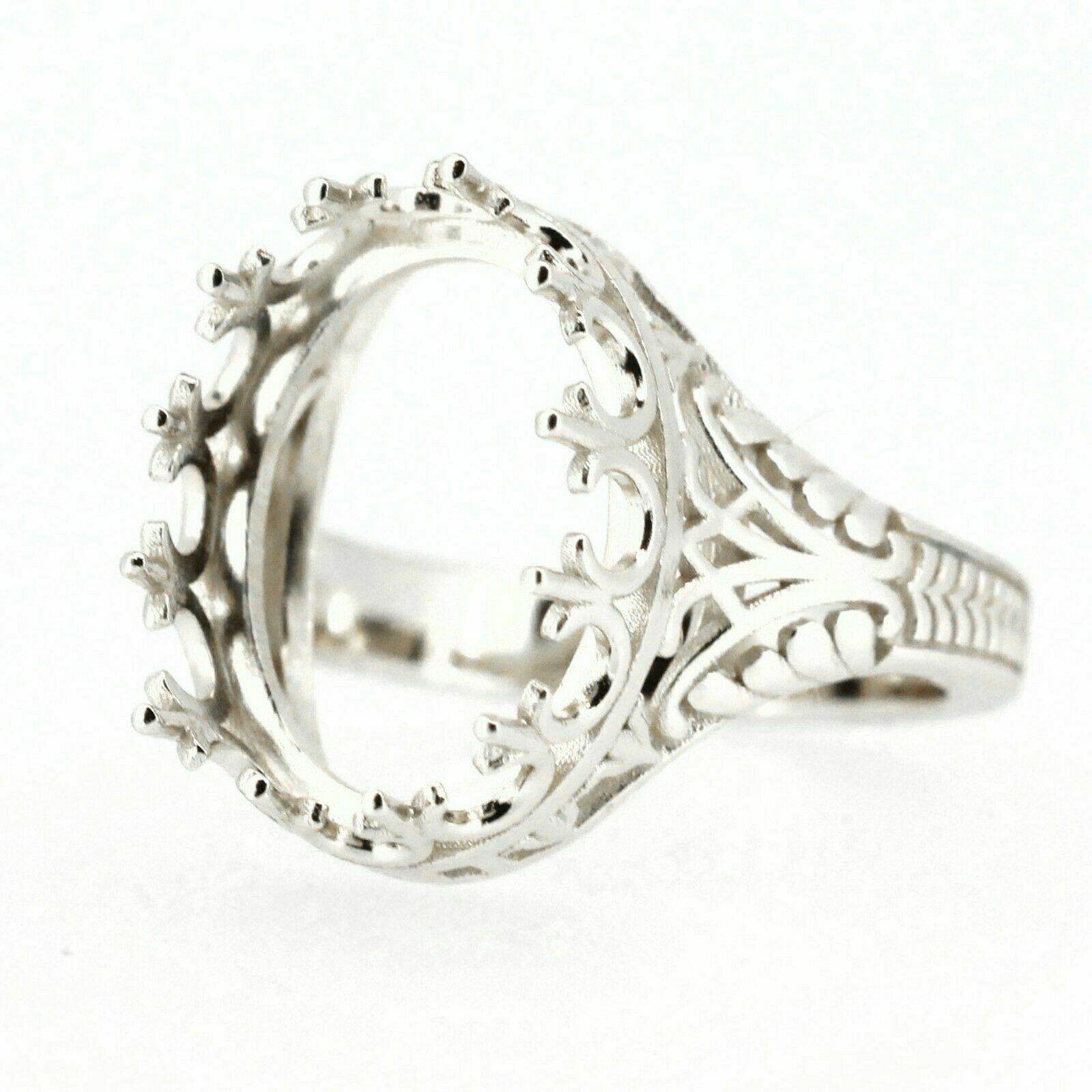 Platinum Semi Mount Ring Setting Oval Cut OV 12x10mm Vintage Repro Syzjewelry