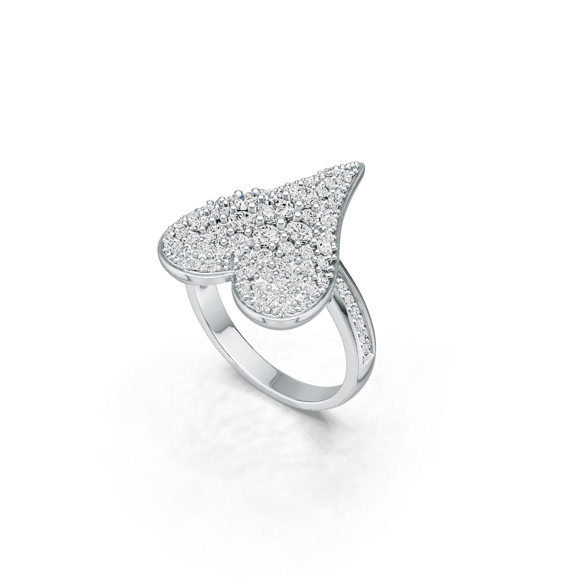 18K Gold Ring with White Topaz or Moissanite Heart Theme Diamond Accent DHJ