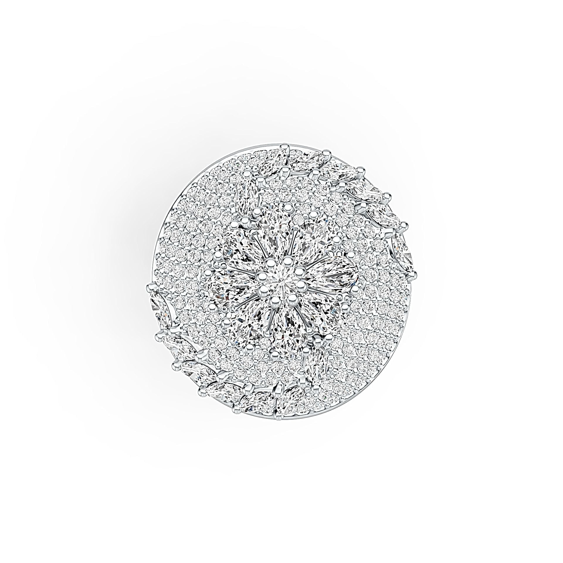 Platinum Cluster Cocktail Ring with White Topaz or Moissanite Diamond Accent DHJ