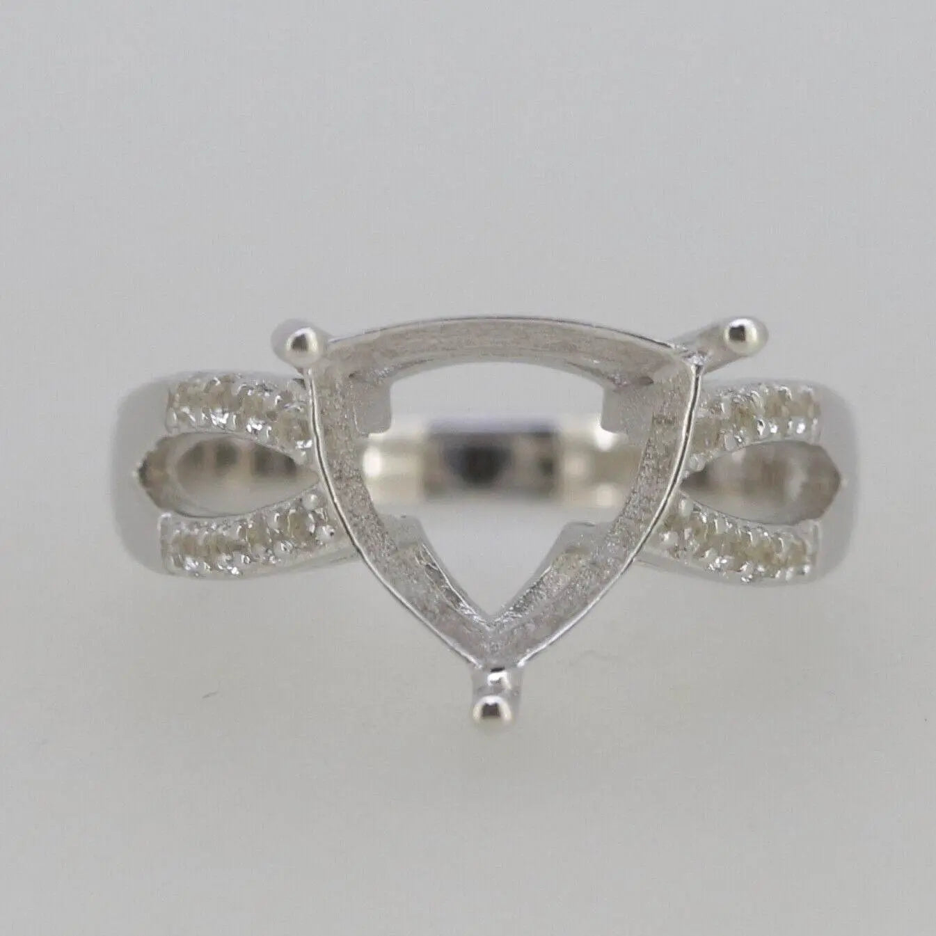 18K Gold Semi Mount Ring Setting Trillion TRI 12x12mm Split Shank Diamond Accent DHJ