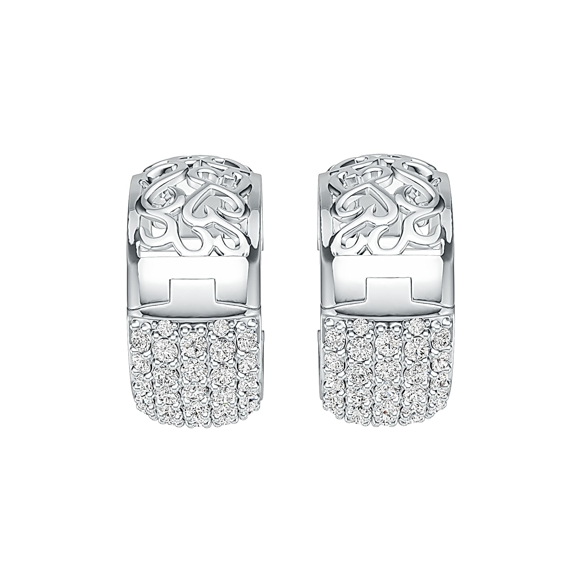 Platinum Filigree Pave Hoop Earrings with White Topaz or Moissanite Diamond Accent DHJ
