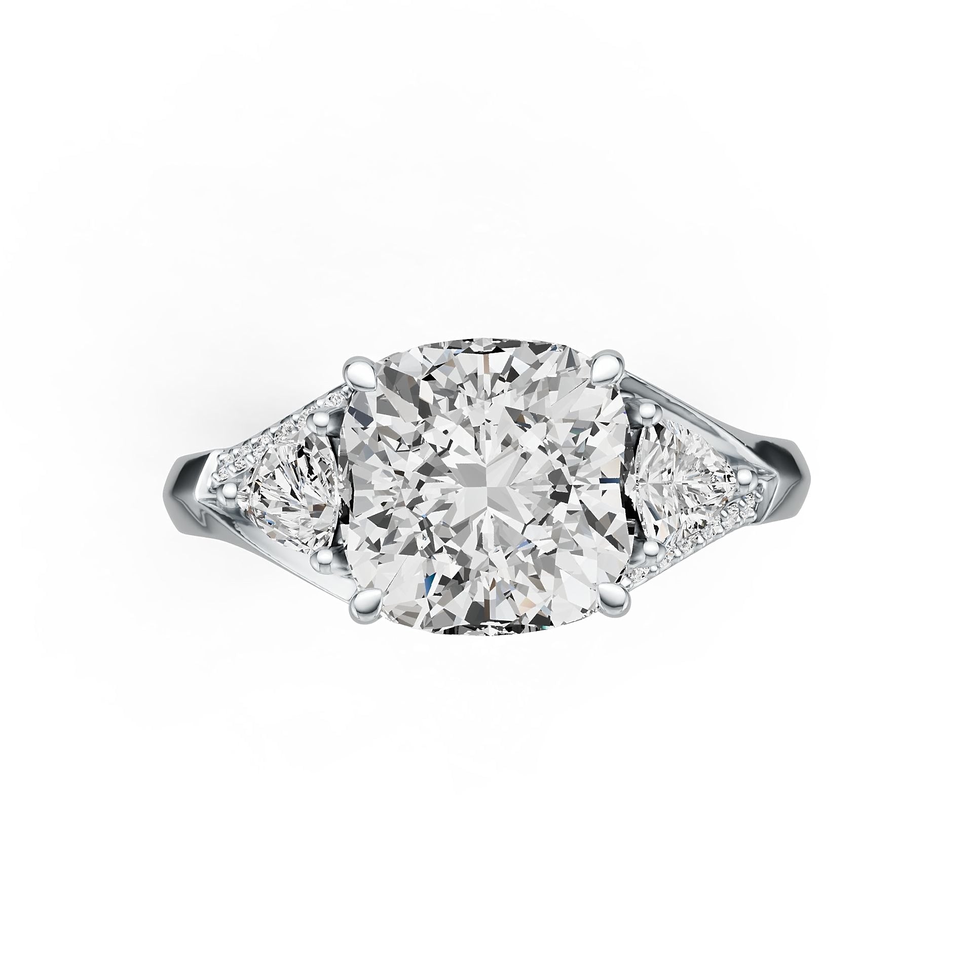 10K Gold Semi Mount Ring Setting Cushion CU 9X9mm TRI 4X4mm Moissanite Accent DHJ