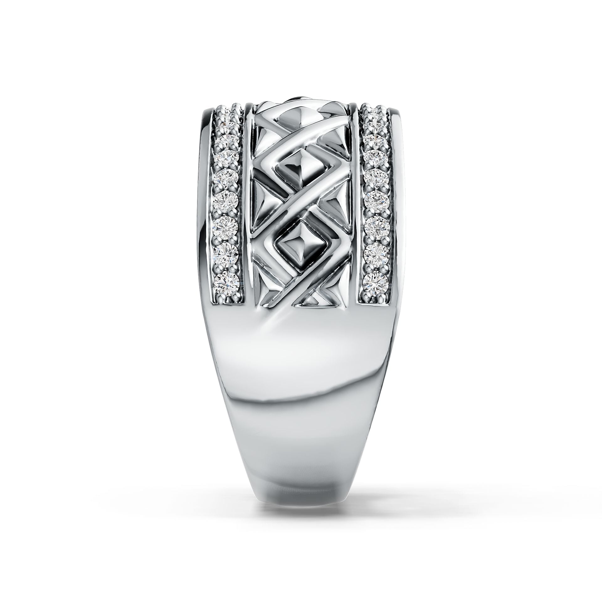 Sterling Silver Ring with White Topaz or Moissanite Wide Band Geometric DHJ