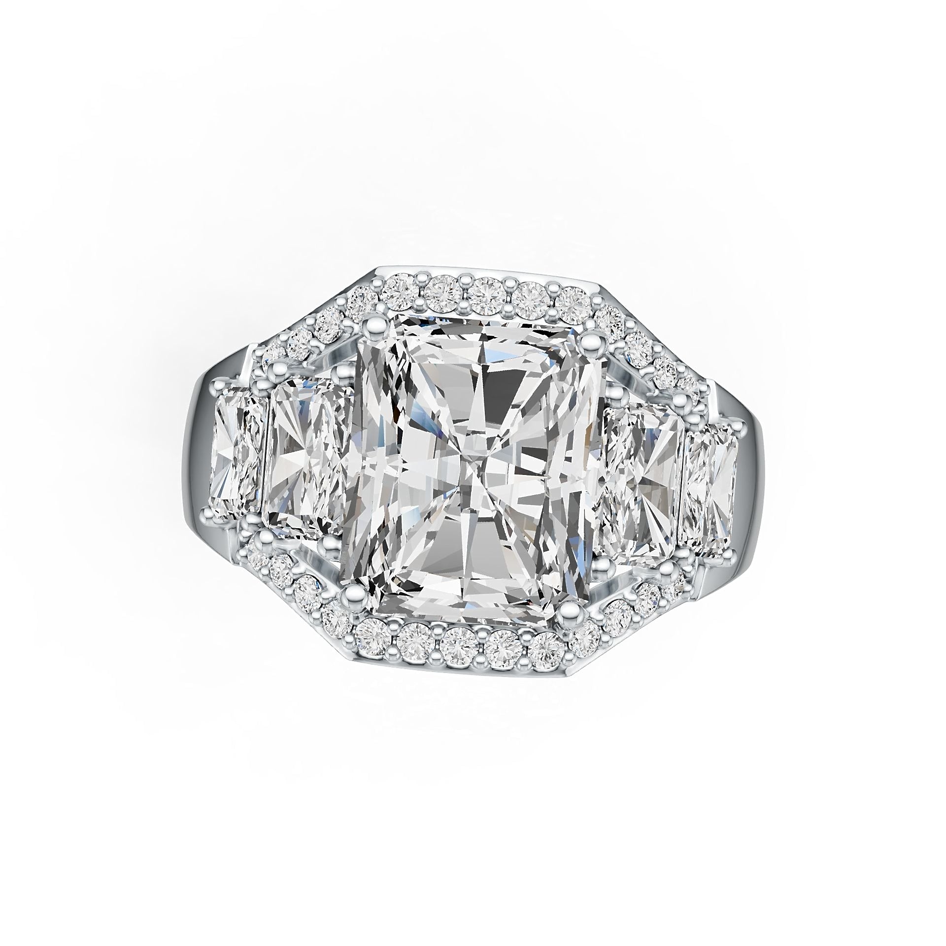 14K Gold Semi Mount Ring Setting Emerald OCT 11x9mm OCT 6x4mm OCT 5x3mm Diamond Accent DHJ
