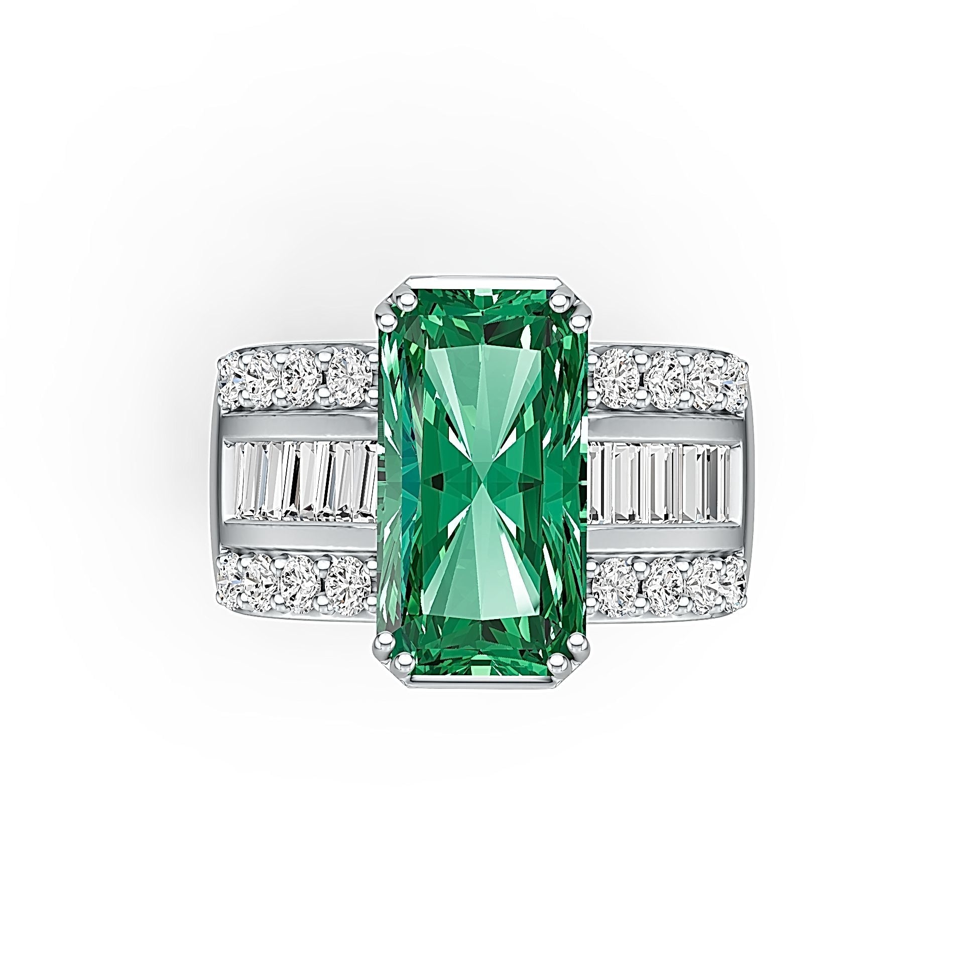 18K Gold Semi Mount Ring Setting Emerald OCT 16X9mm with White Topaz Diamond Accent DHJ