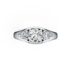 Platinum Semi Mount Ring Setting Round RD 6x6mm PE 5X3mm Diamond Accent DHJ