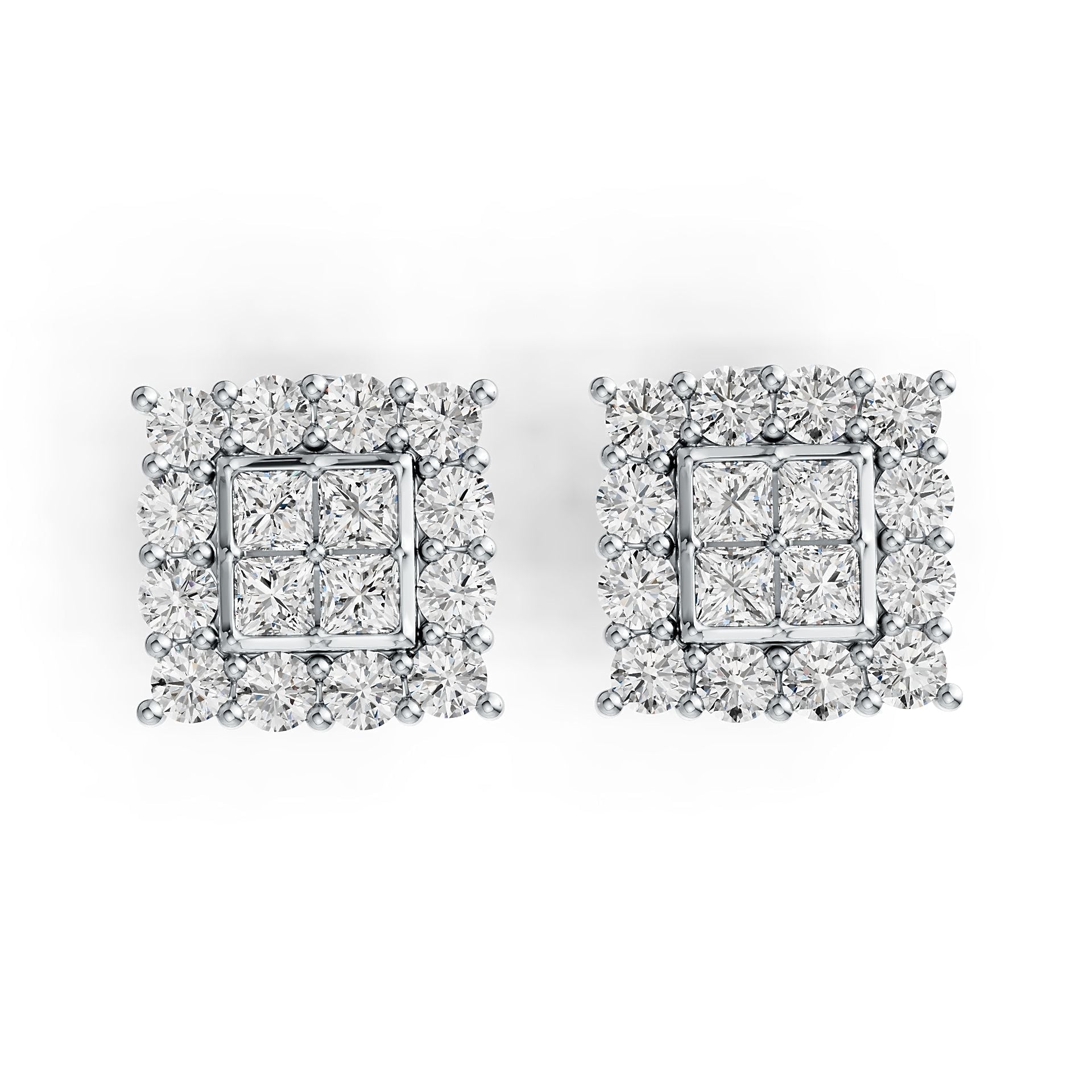 14K Gold Semi Mount Earrings Setting Princess SQ 3X3mm Diamond Accent DHJ