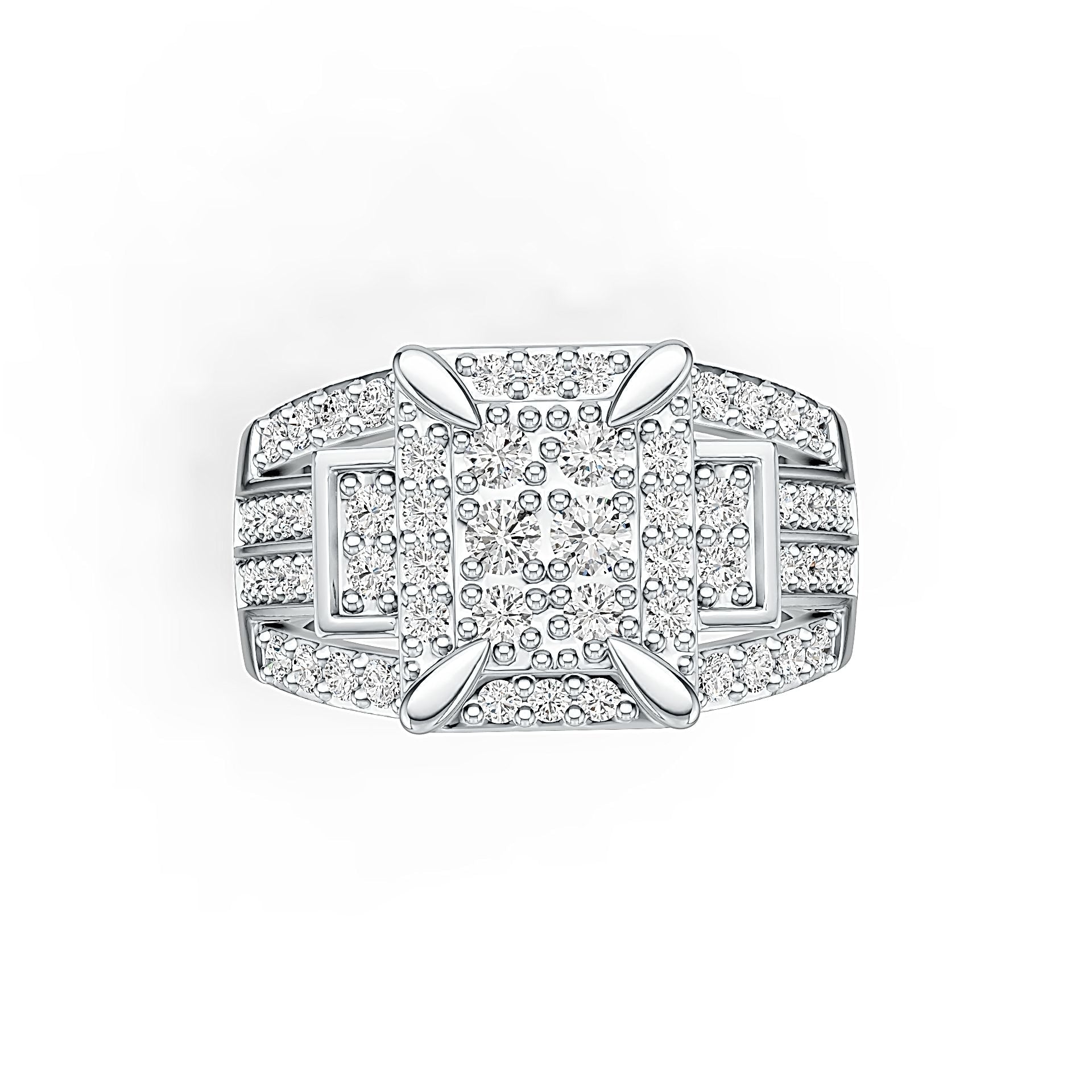 14K Gold Engagement Ring Cluster with White Topaz or Moissanite Men's Ring Diamond Accent DHJ