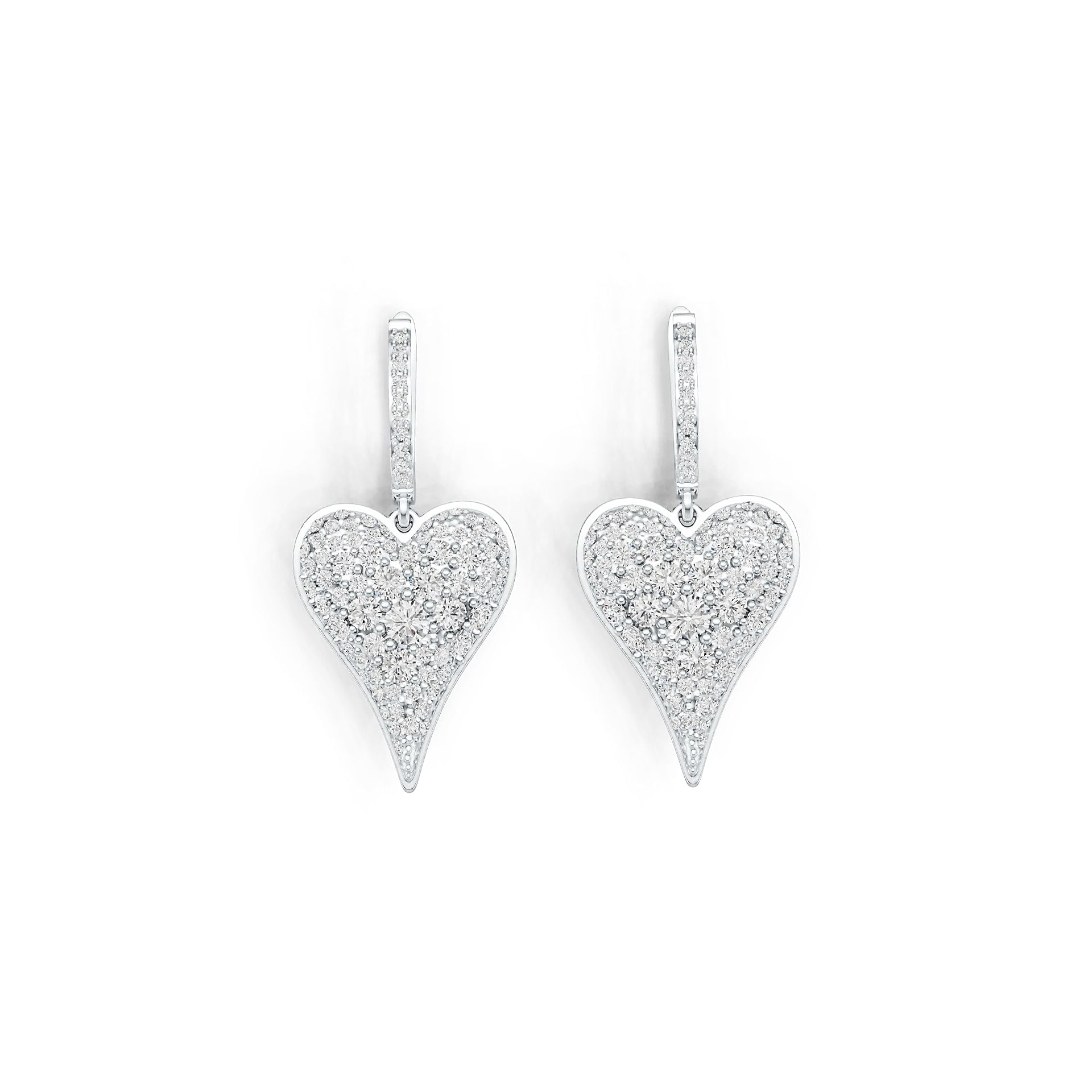 14K Gold Earrings with White Topaz or Moissanite Heart Theme Diamond Accent DHJ