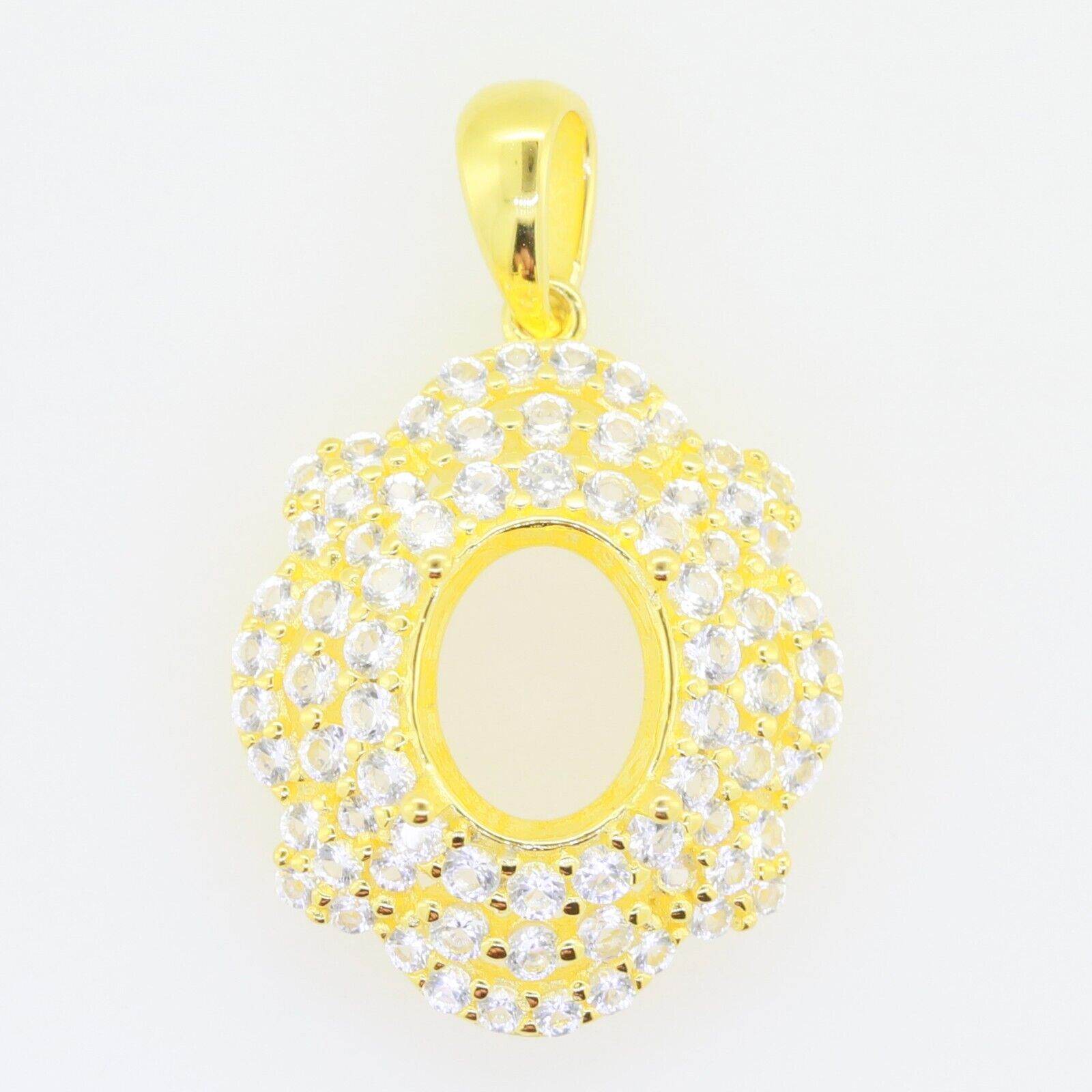 14K Gold Semi Mount Pendant Setting Oval OV 10x8mm Diamond Accent Syzjewelry