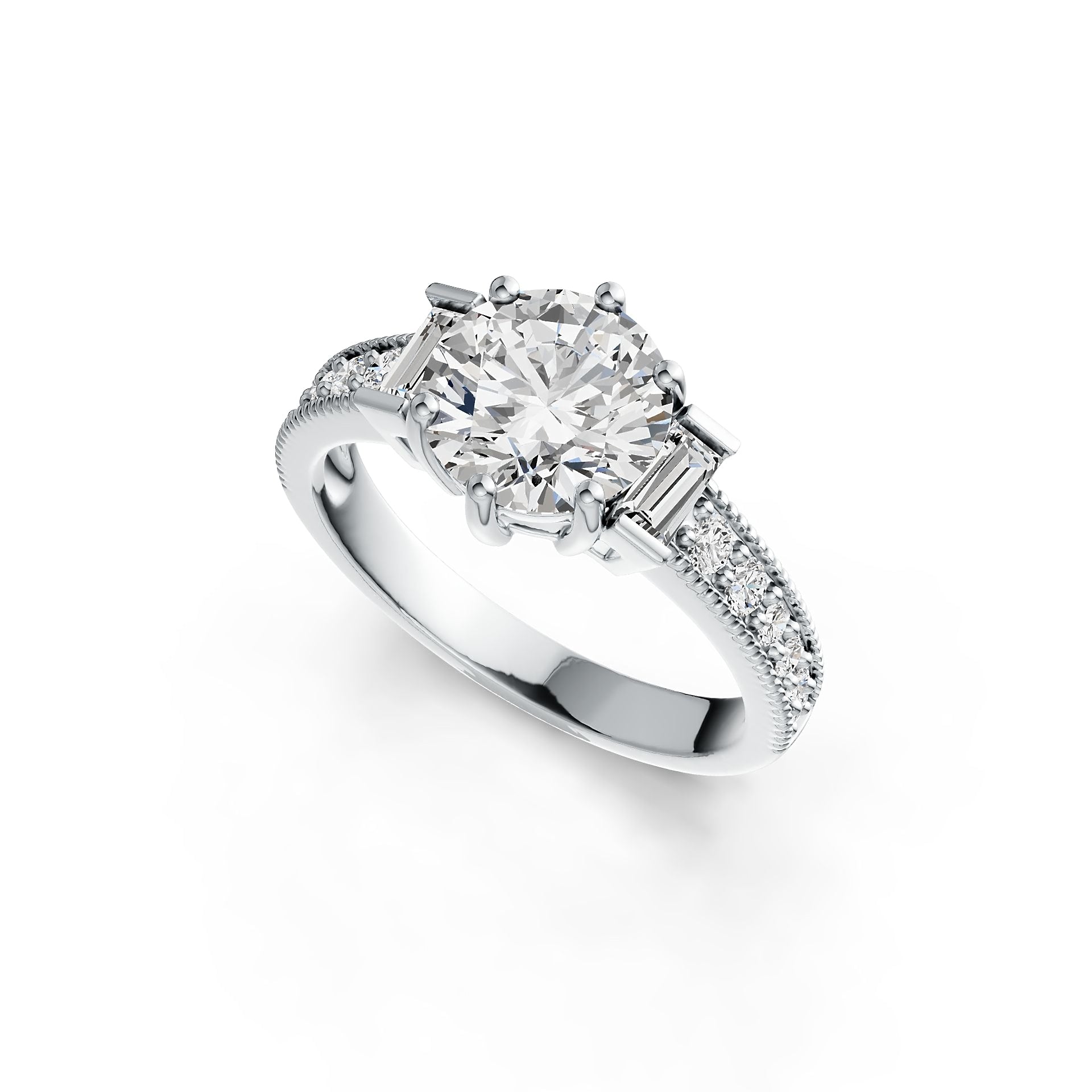 10K Gold Semi Mount Ring Setting Round RD 8X8mm with Moissanite Accent DHJ