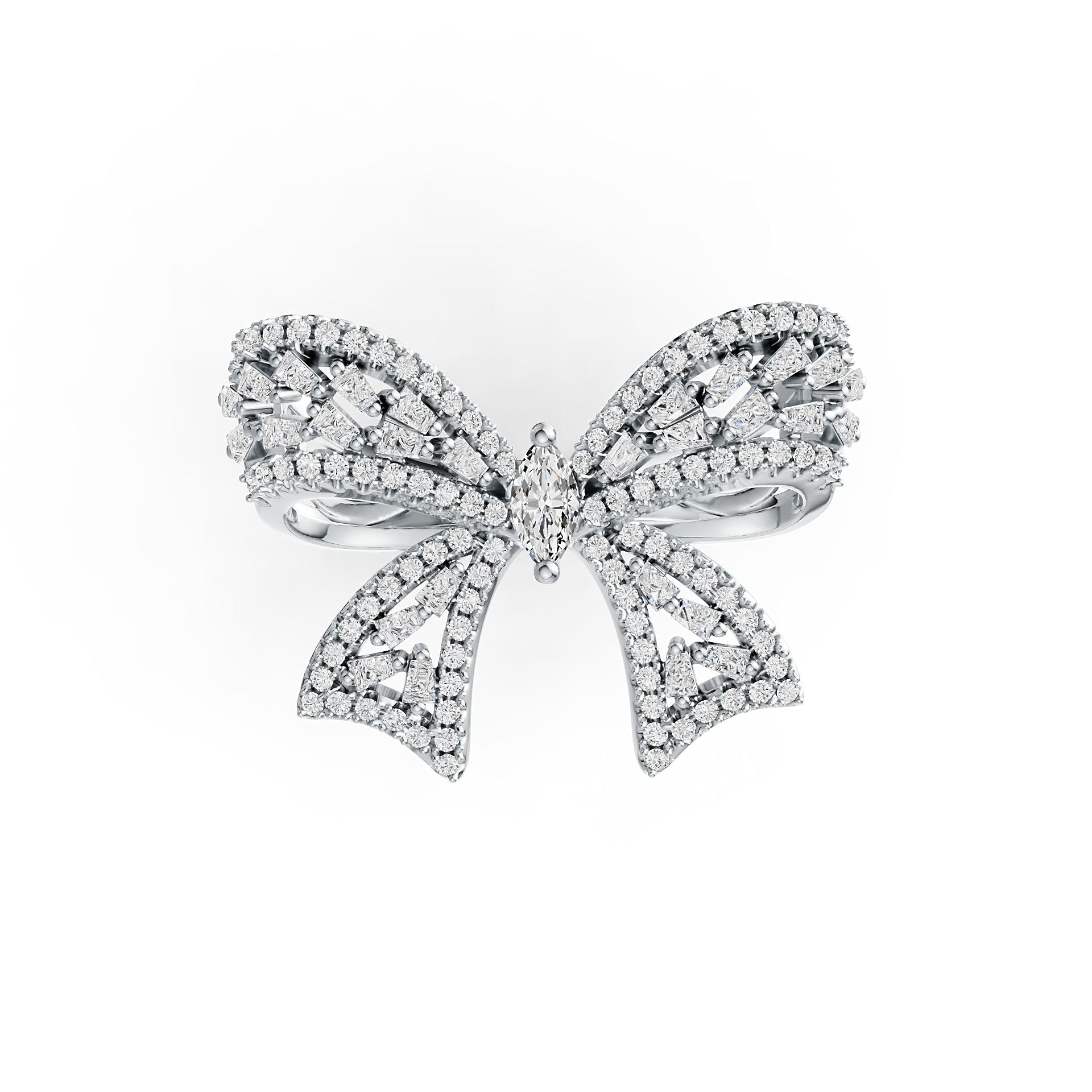 10K Gold Semi Mount Ring Setting Marquise MQ 6X3mm Ribbon Bow Theme Moissanite Accent DHJ