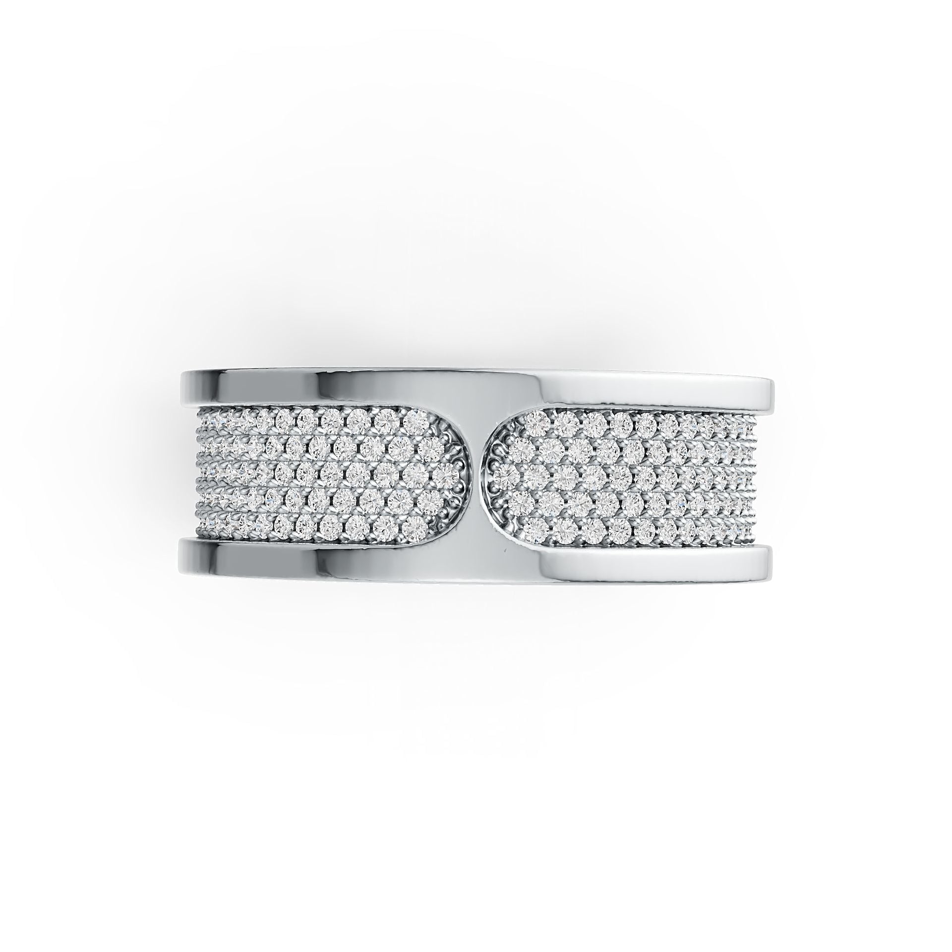 Platinum Men's Wide Band Ring with White Topaz or Moissanite Diamond Accent DHJ