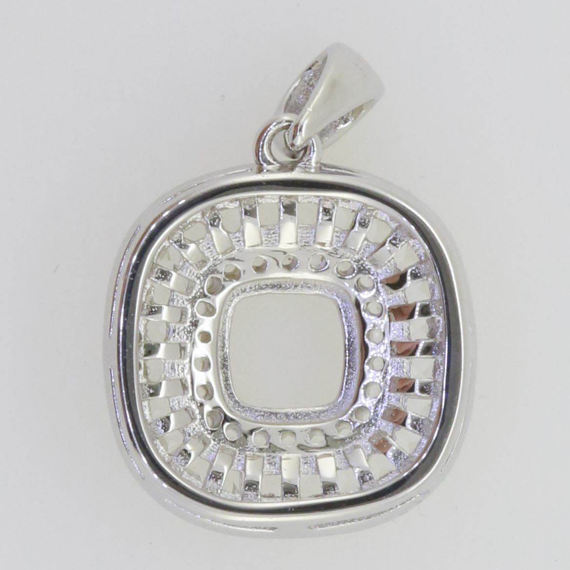 18K Gold Semi Mount Pendant Setting Cushion CU 6X6mm Baguette Halo Diamond Accent Syzjewelry
