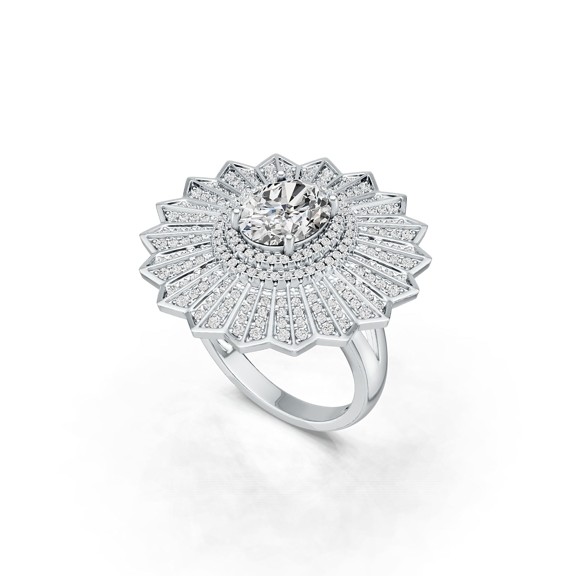 Platinum Semi Mount Ring Setting Oval OV 10X8mm Starburst Cocktail Diamond Accent DHJ