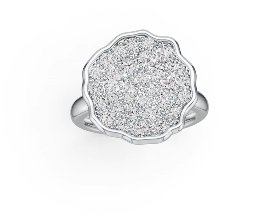 Platinum Cluster Cocktail Ring with White Topaz or Moissanite Diamond Accent DHJ
