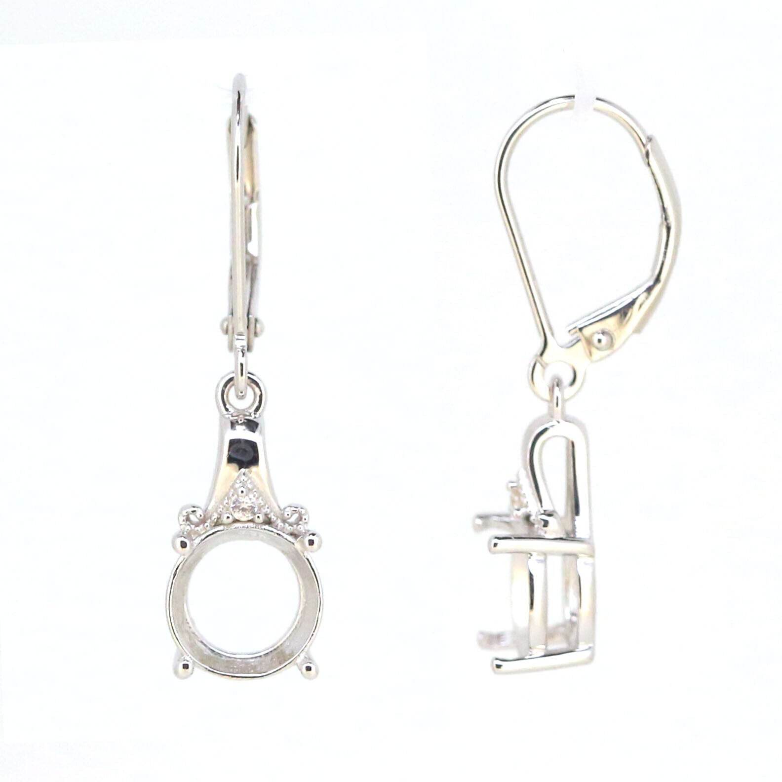 10K Gold Semi Mount Earrings Setting Round RD 8X8mm Leverback W Moissanite Accent Syzjewelry