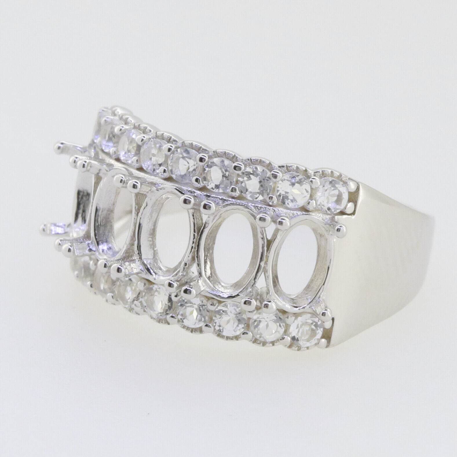 18K Gold Semi Mount Ring Setting Oval OV 6x4mm 3 Row Band Desig Half Enternity Diamond Accent Syzjewelry