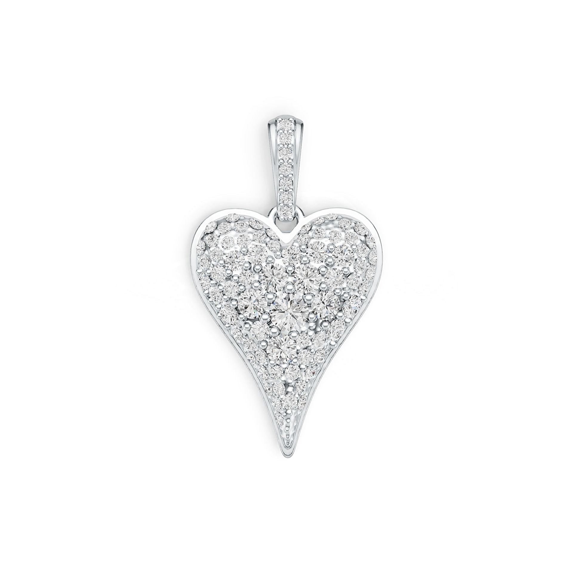 Platinum Pendant with White Topaz or Moissanite Heart Theme Diamond Accent DHJ