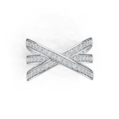 14K Gold Crossover Ring with White Topaz or Moissanite Diamond Accent DHJ