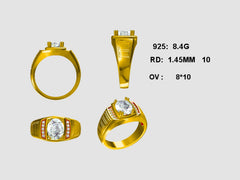 Men's 18K Gold Semi Mount Ring Setting Oval OV 10x8mm w/ Accent Diamond Accent DHJ